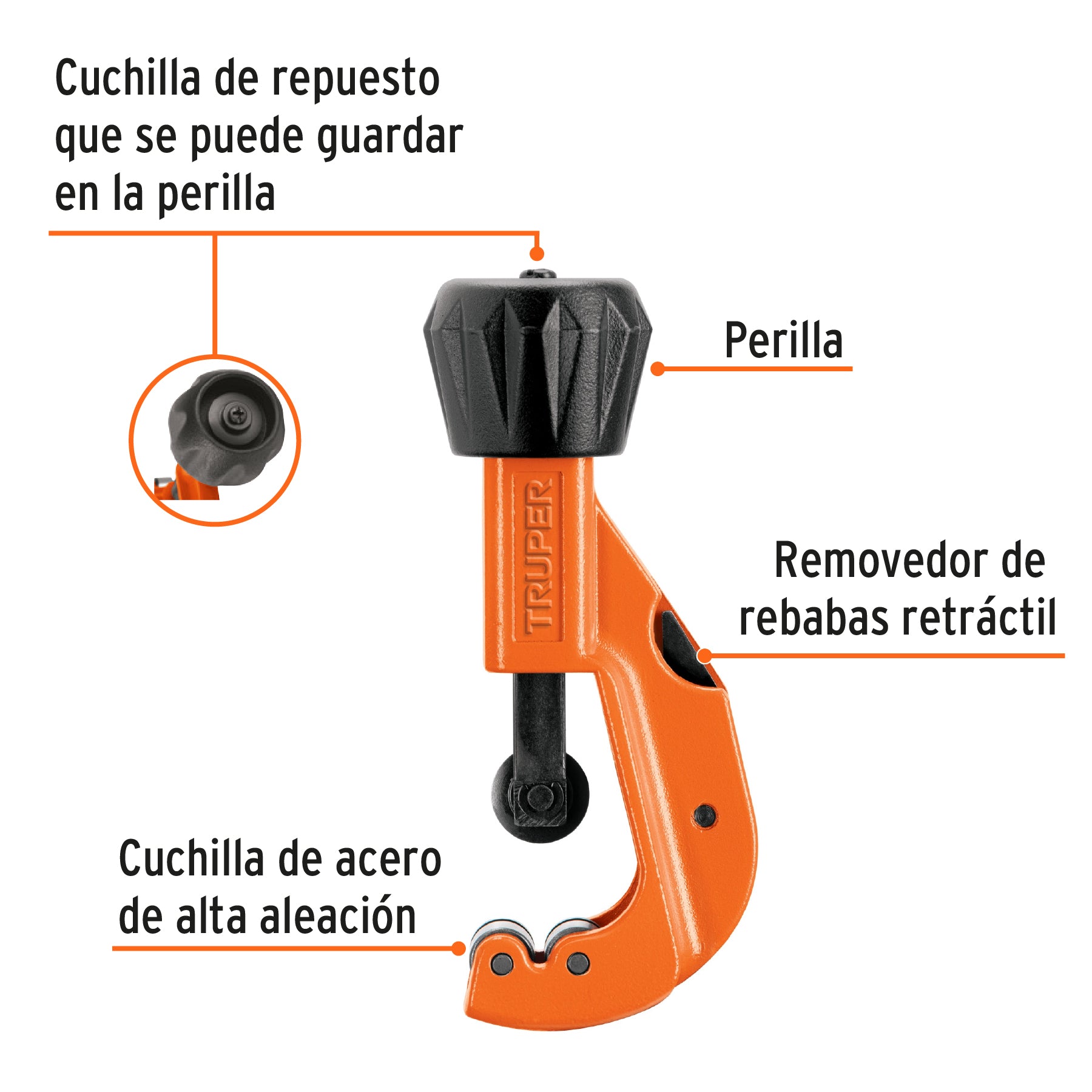 Cortador tubo de cobre 3/16" a 2" cuchilla 18 mm, Truper - 12859