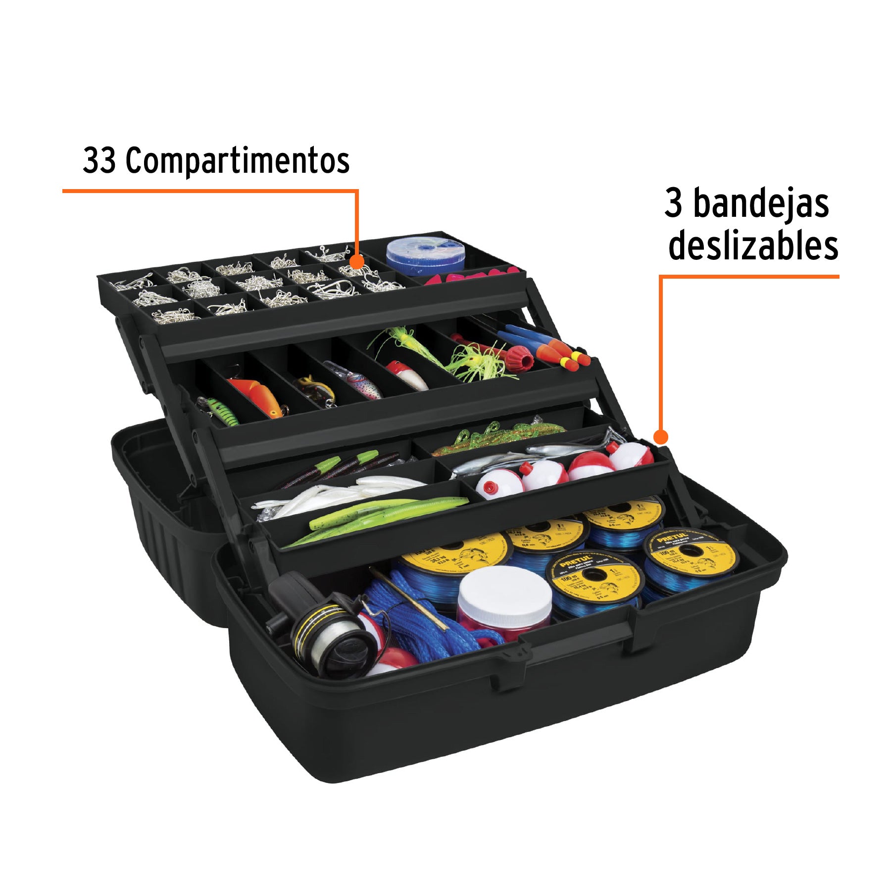 Caja para pesca de 16" con 3 bandejas deslizables, Truper - 10539