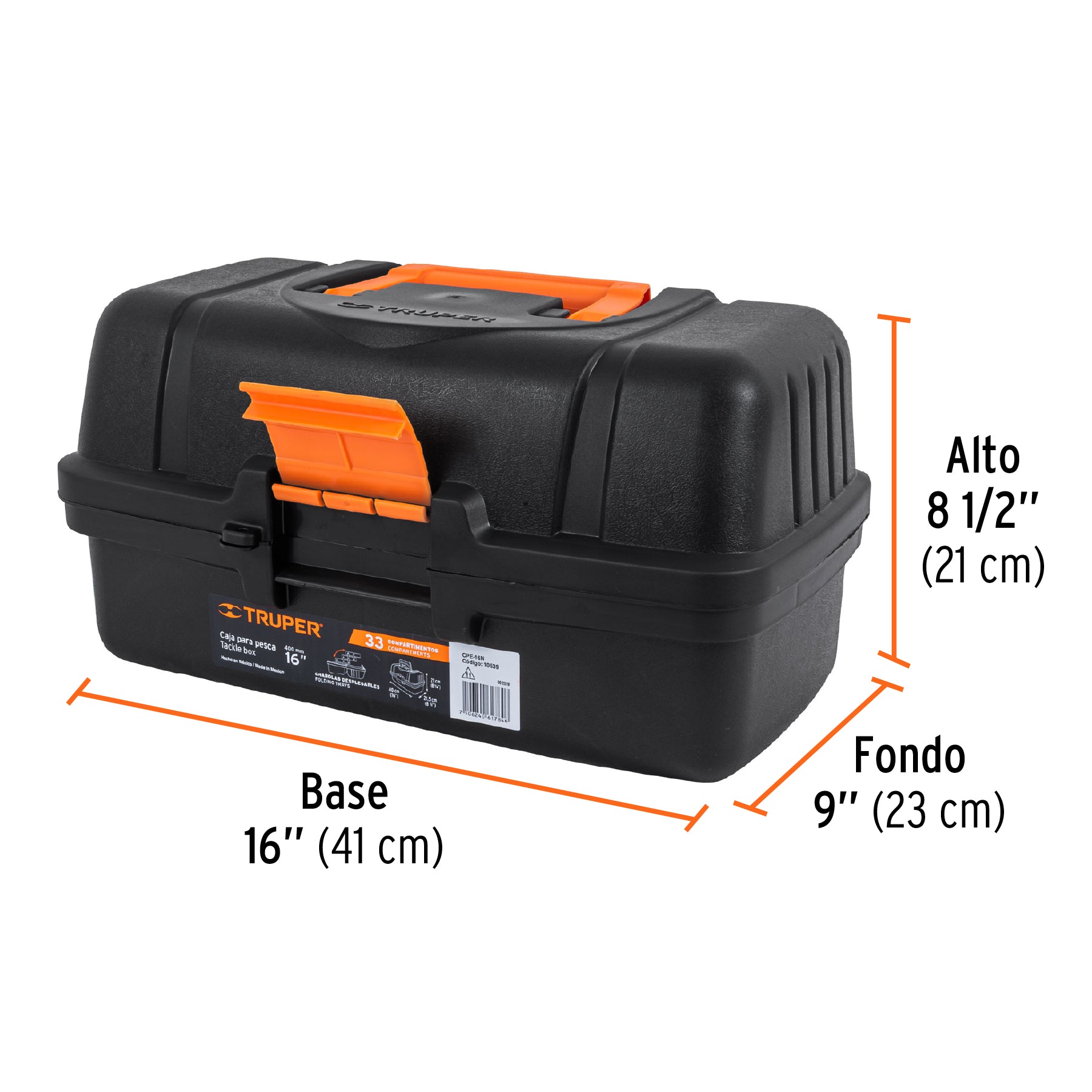 Caja para pesca de 16" con 3 bandejas deslizables, Truper - 10539