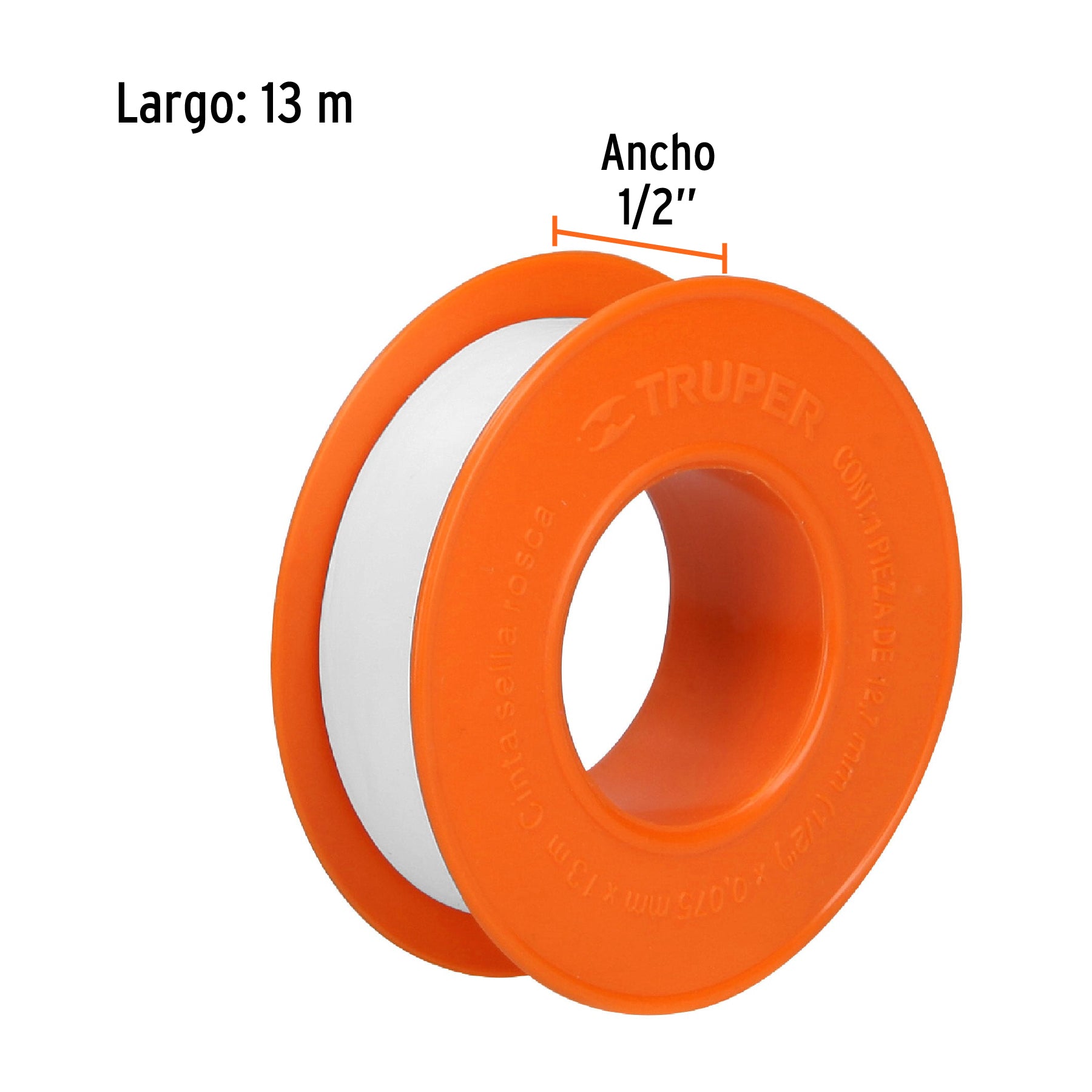 Cinta Teflón sella roscas 1/2" X 13 m de largo, uso general, Truper - 12512
