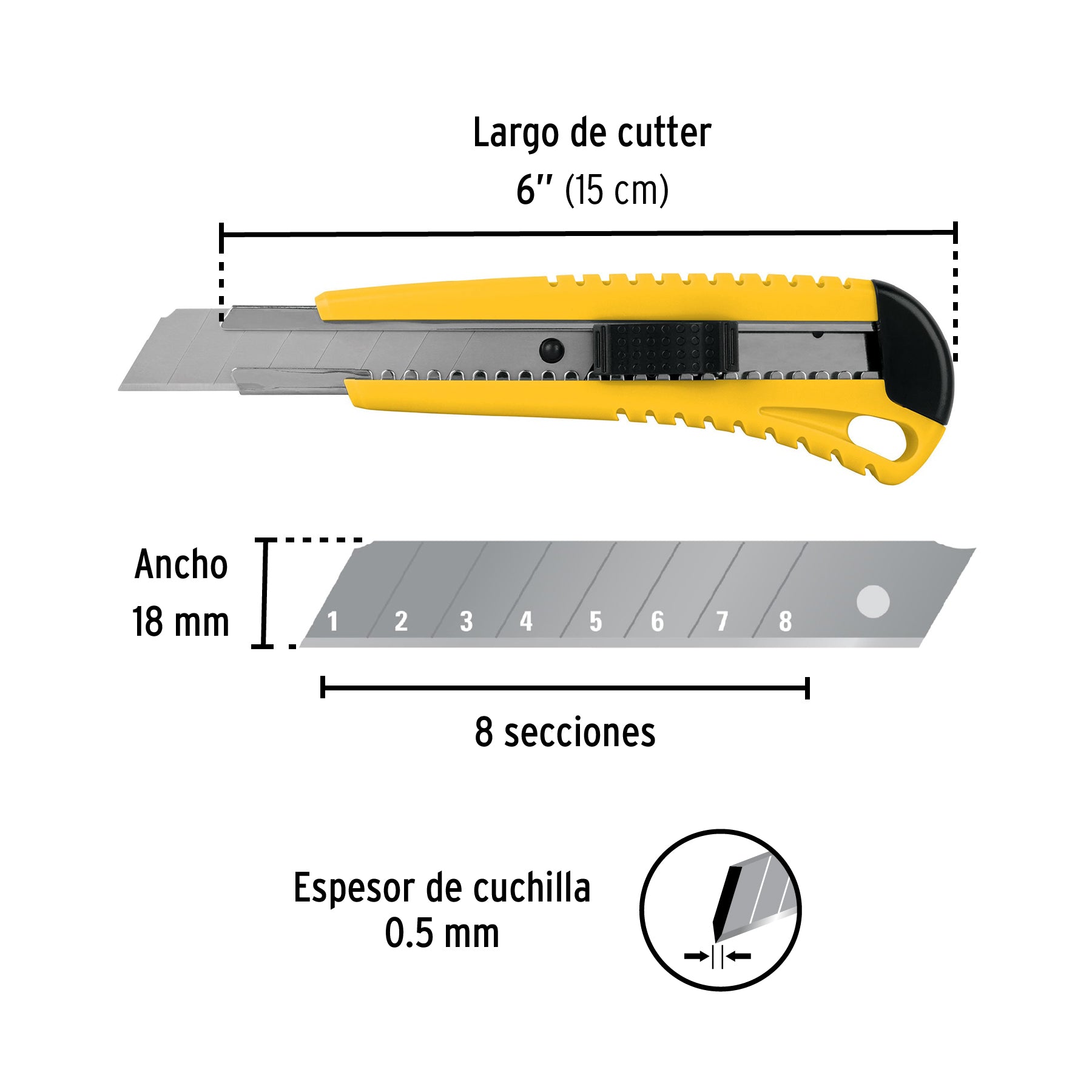 Cutter 18 mm plástico con alma metálica, Pretul - 22396