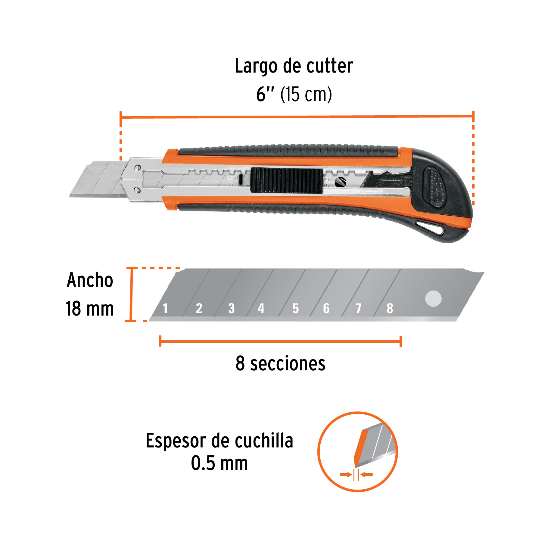 Cutter 18 mm profesional con alma metálica y grip, Truper - 16977
