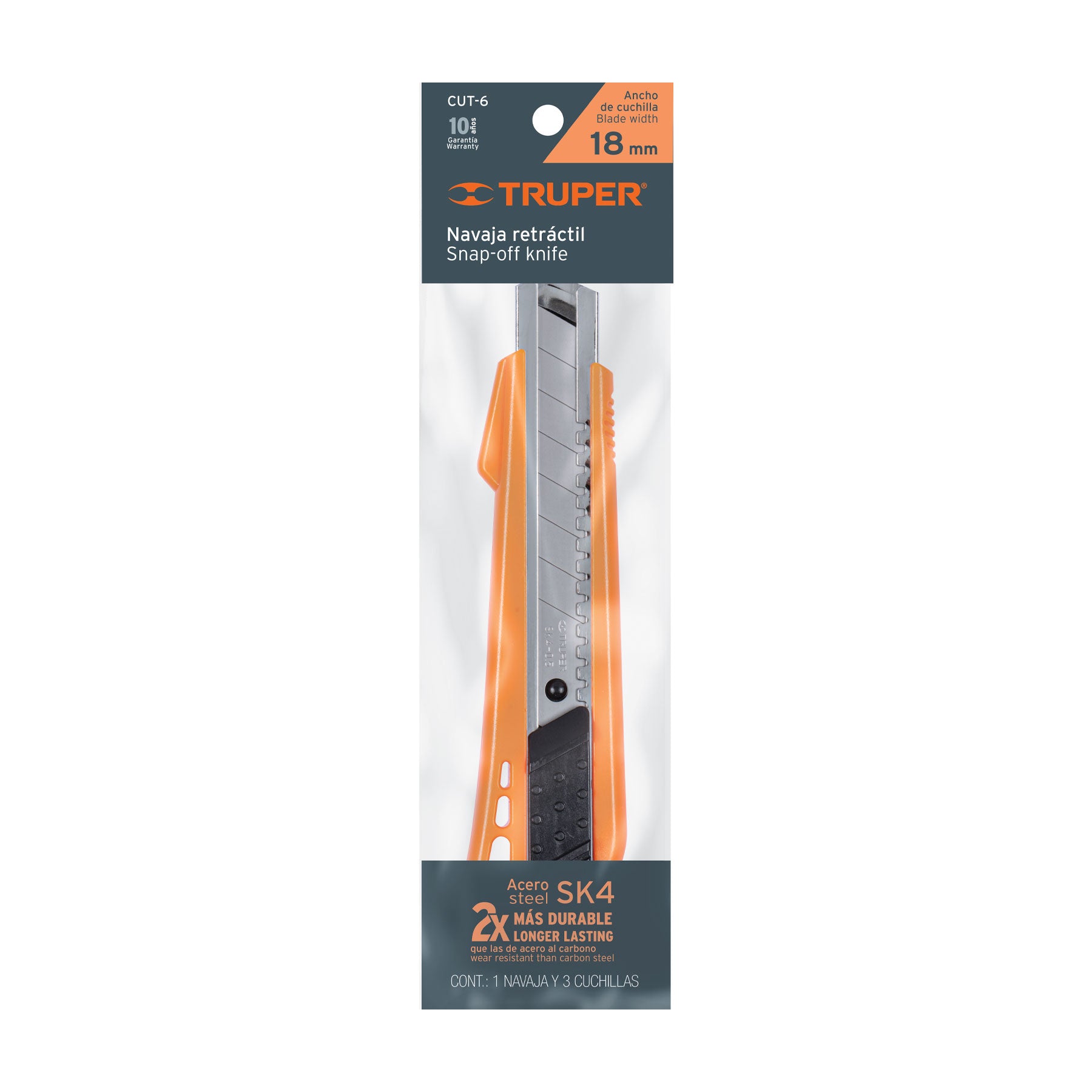 Cuchilla de plástico 18 mm reforzada con alma metálica, Truper - 16974