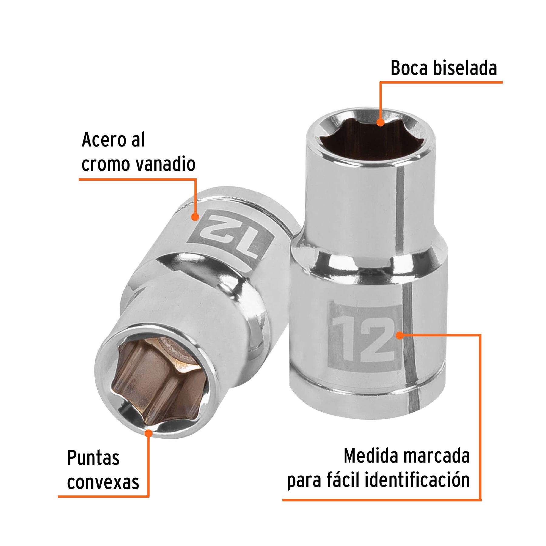 Dado de 12 mm, 6 puntas, cuadro 1/2", Truper - 13262
