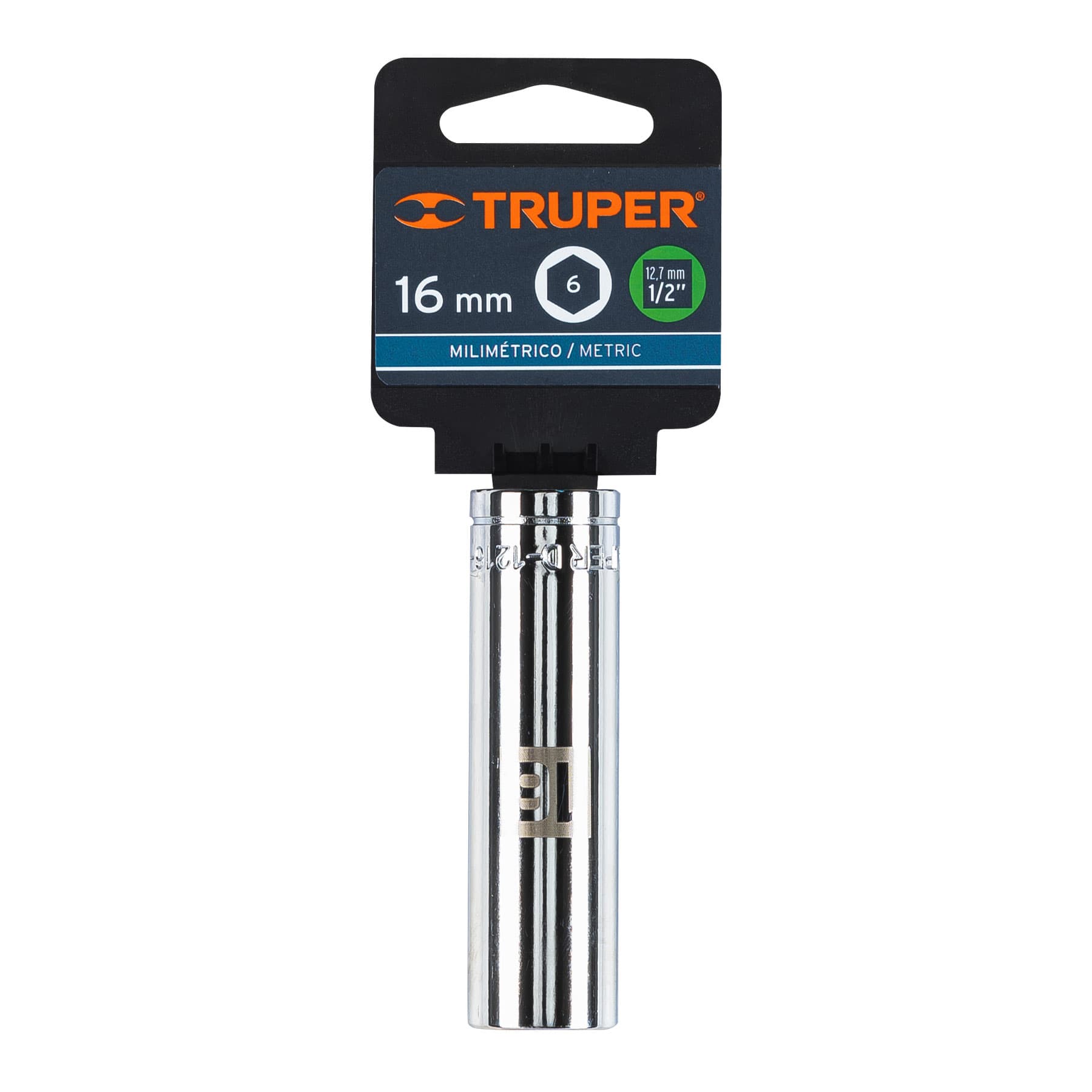 Dado largo de 16 mm, 6 puntas, cuadro 1/2", Truper - 13356