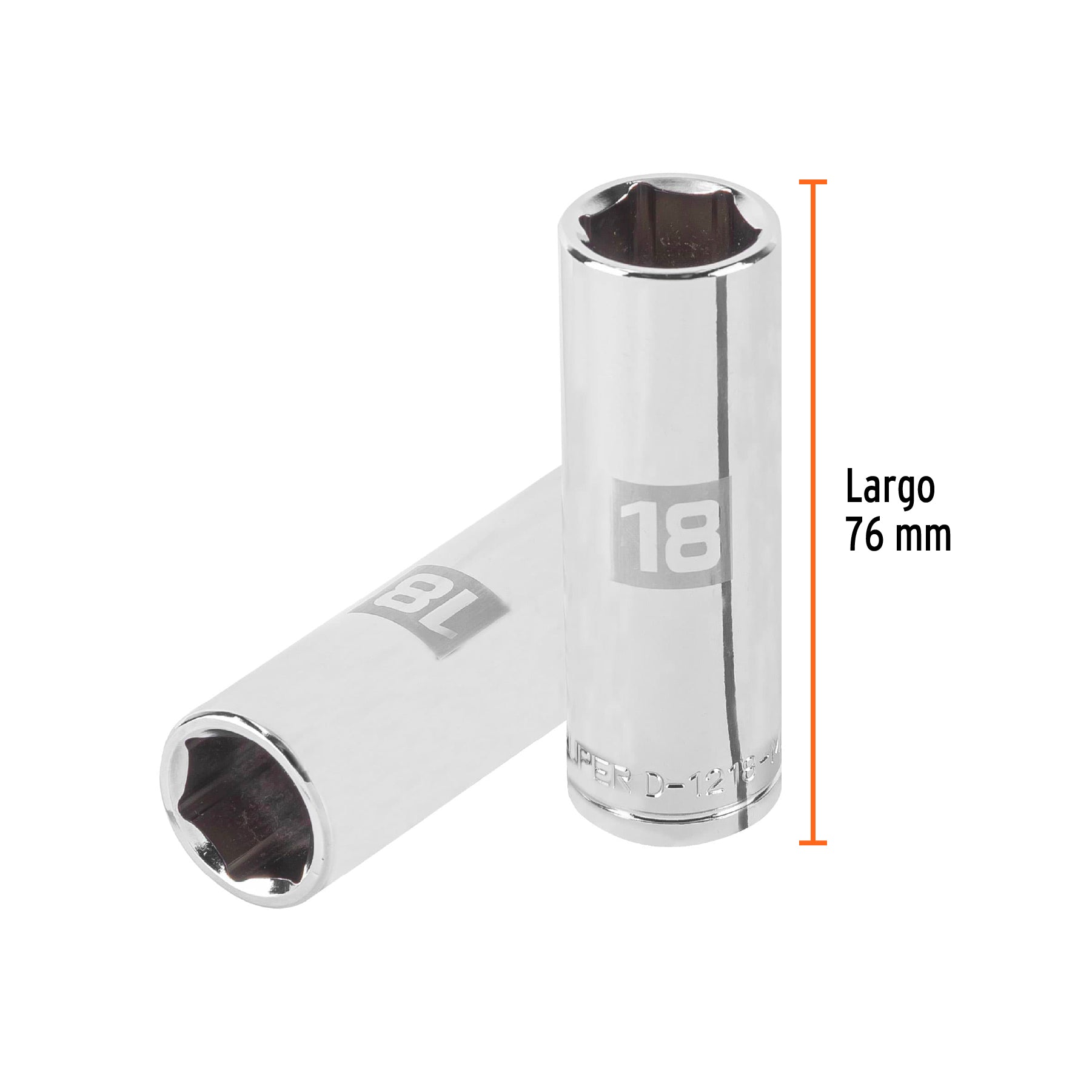 Dado largo de 18 mm, 6 puntas, cuadro 1/2", Truper - 13358