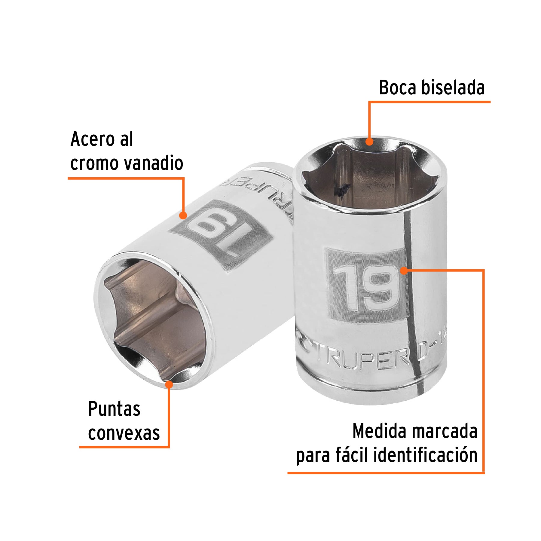 Dado hexagonal encastre 1/2" de 19 mm, Truper - 13269