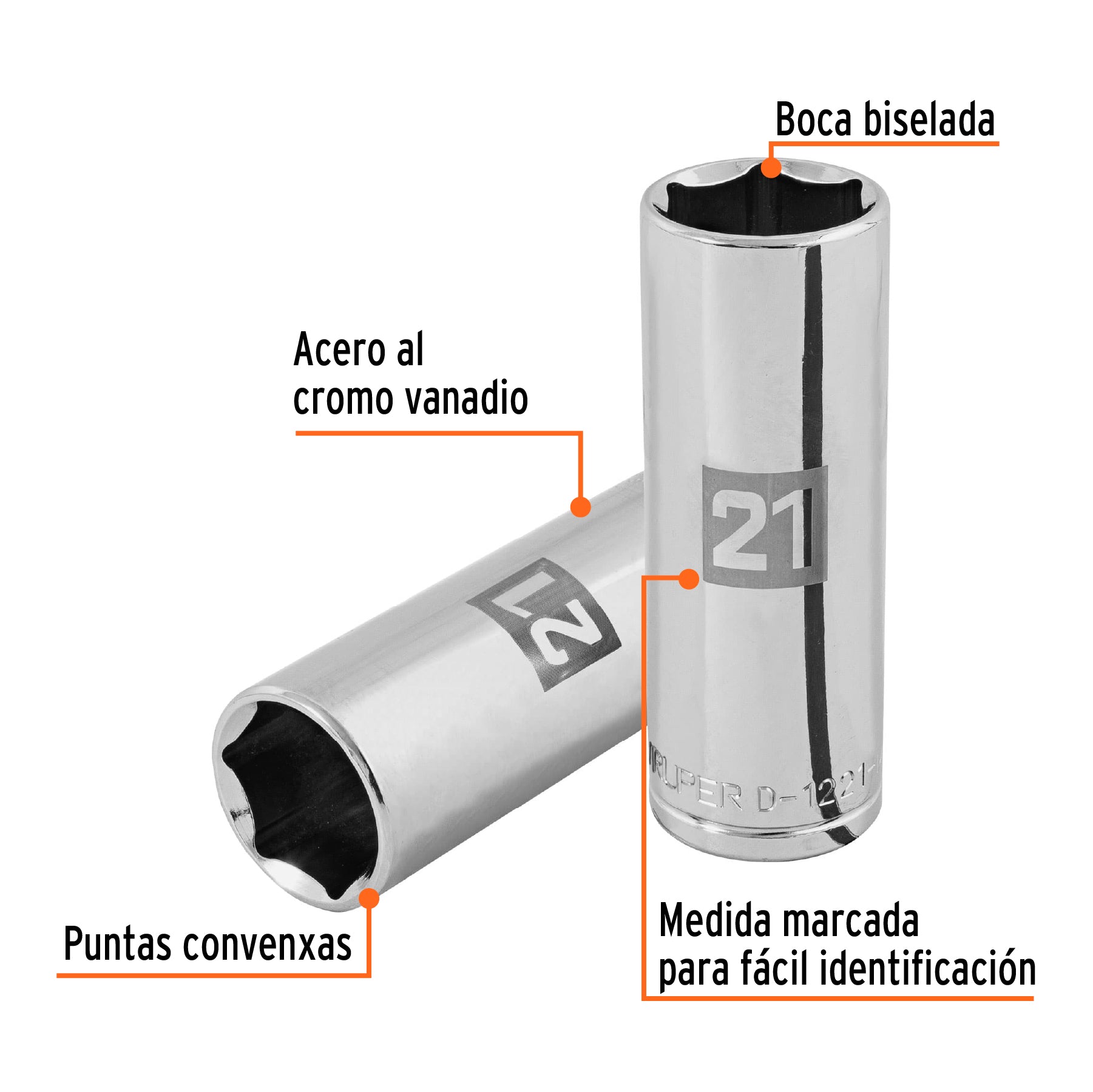 Dado tubular hexagonal encastre 1/2" de 21 mm, Truper - 101009