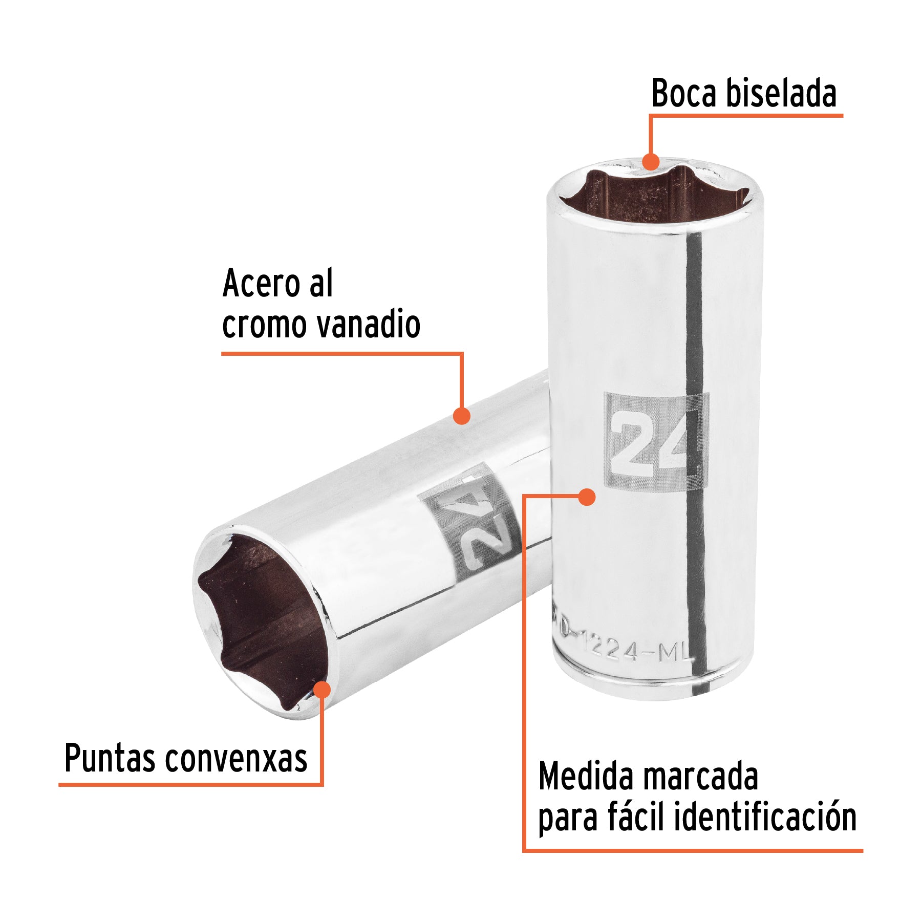 Dado tubular hexagonal encastre 1/2" de 24 mm, Truper - 101012