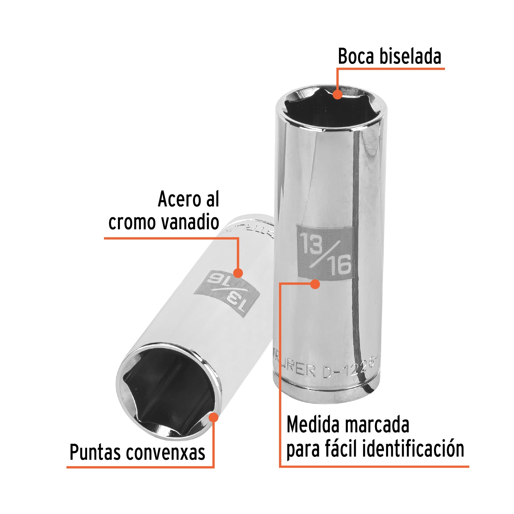 Dado tubular hexagonal encastre 1/2" de 13/16", Truper - 13330