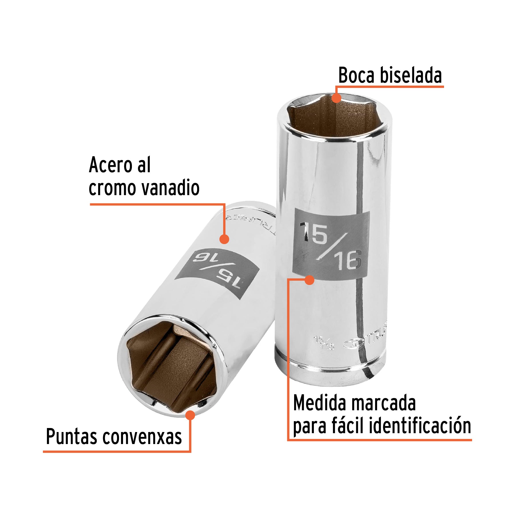 Dado tubular hexagonal encastre 1/2" de 15/16", Truper - 13332