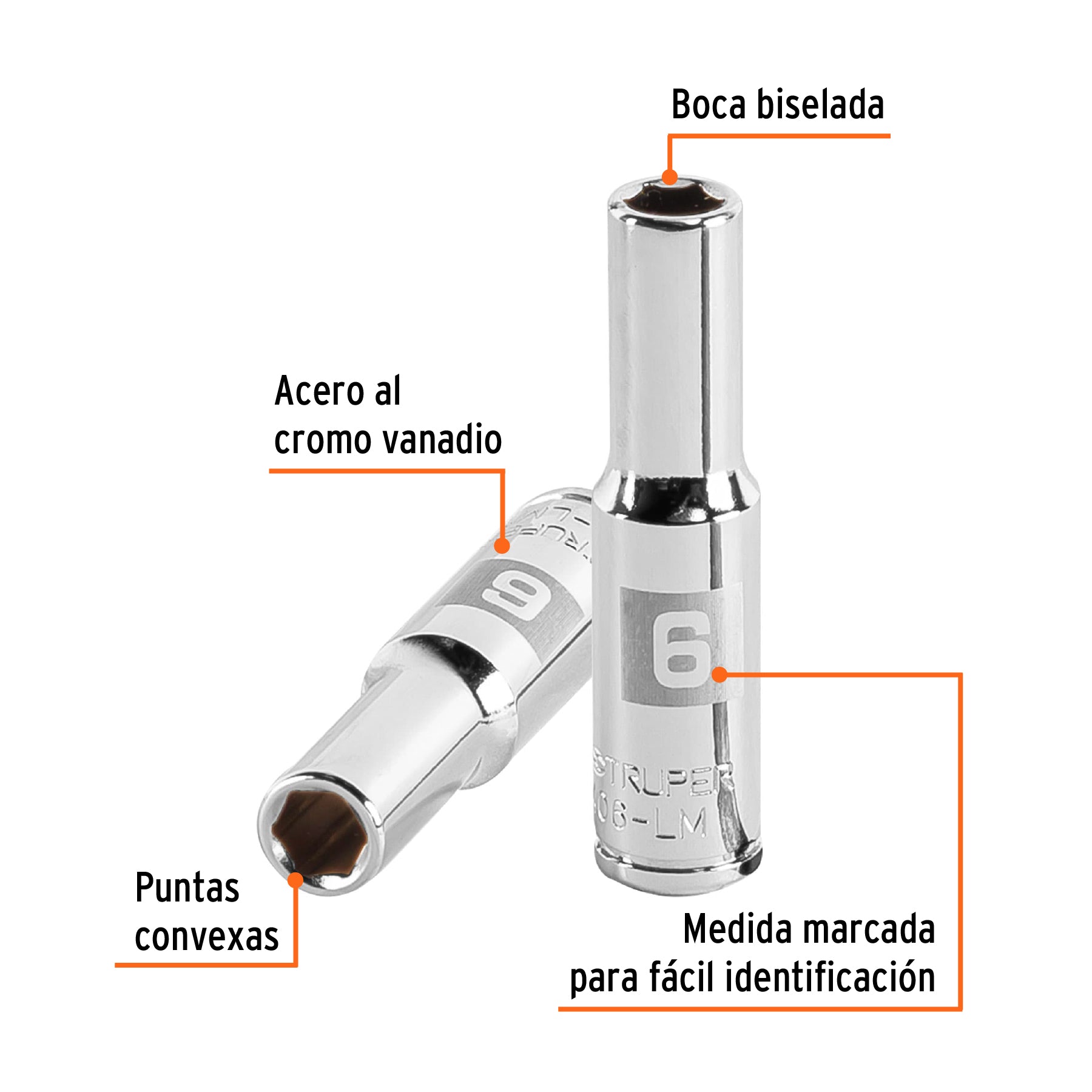 Dado tubular hexagonal encastre 1/4" de 6 mm, Truper - 13200