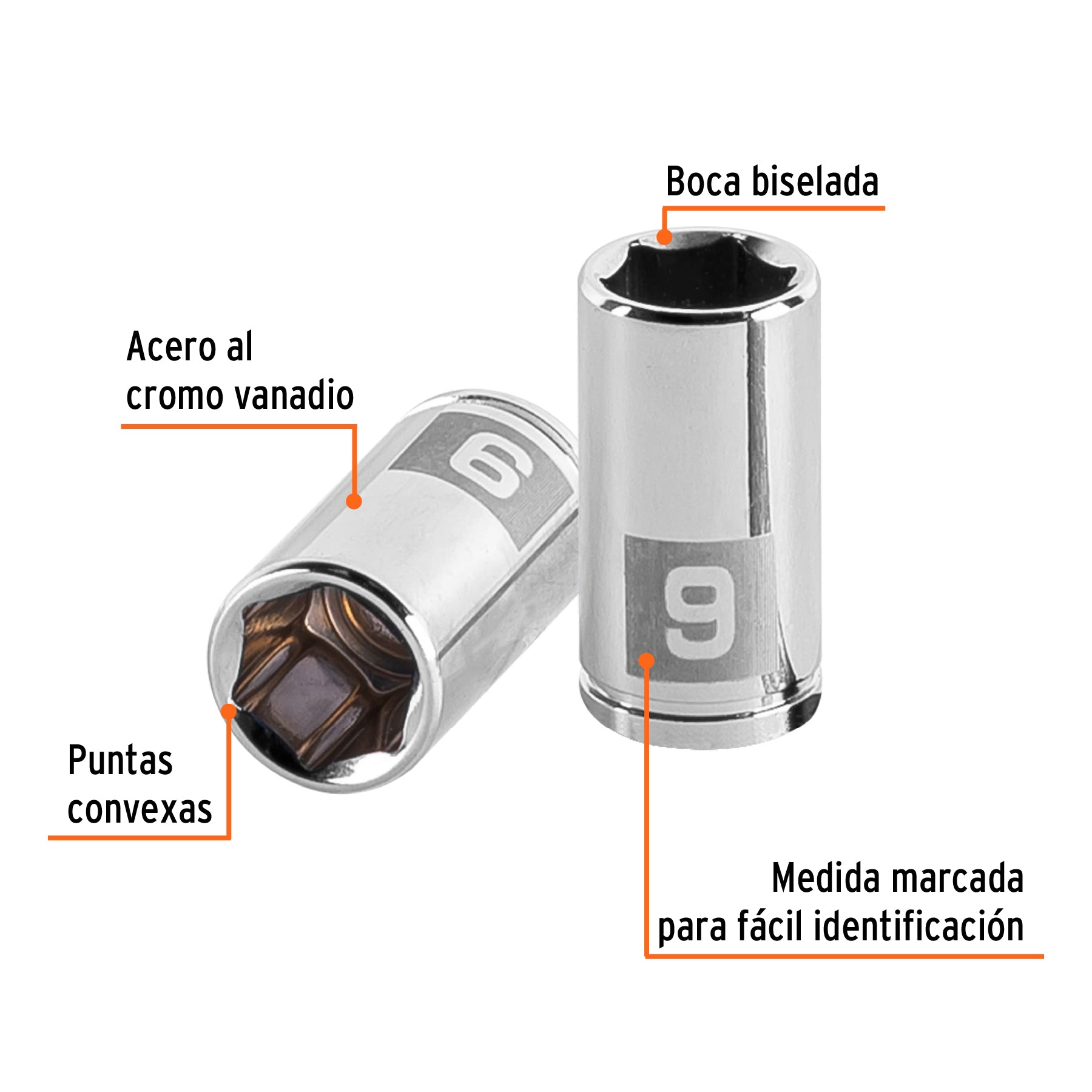 Dado de 9 mm, 6 puntas, cuadro 1/4", Truper - 13171