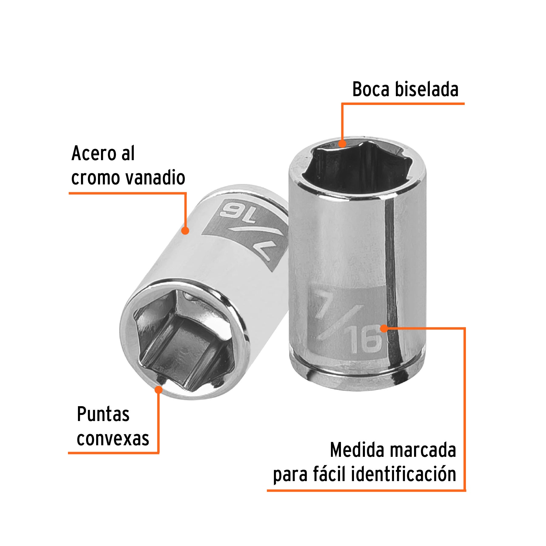 Dado cuadro 1/4" de 6 puntas de 7/16", Truper - 13161