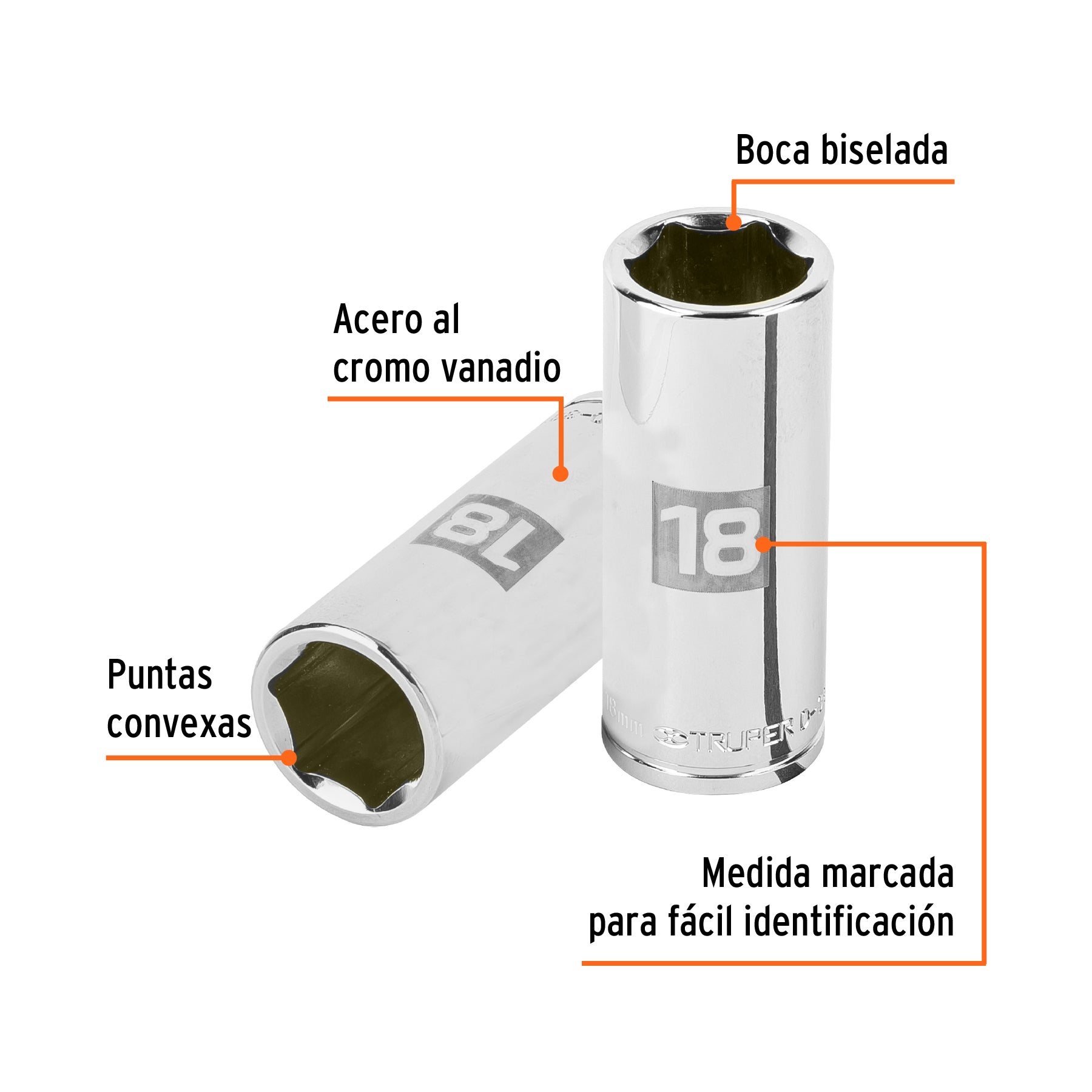 Dado tubular hexagonal encastre 3/8" de 18 mm, Truper - 13778