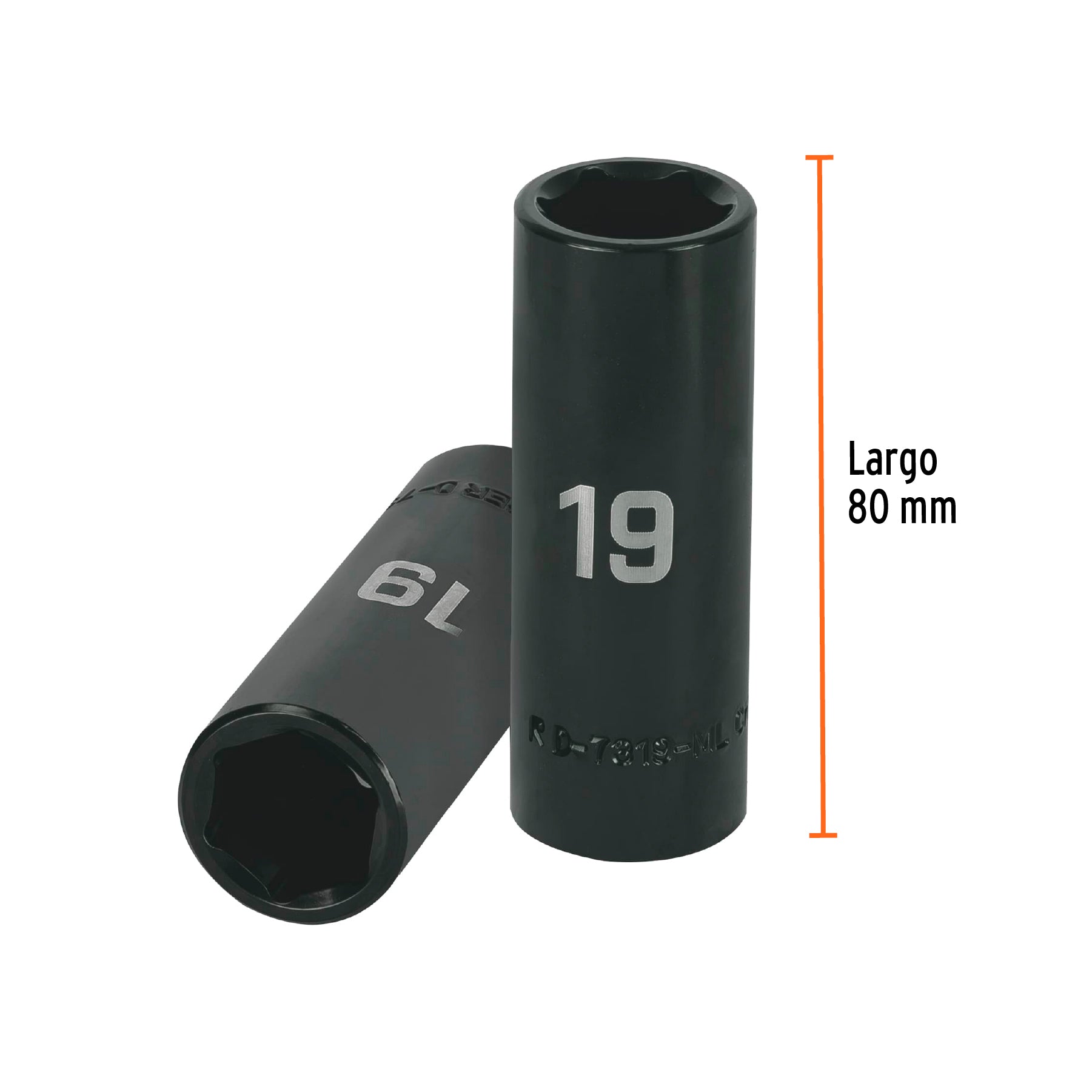 Dado largo cuadro 1/2" de impacto 6 puntas de 19 mm, Truper - 12431