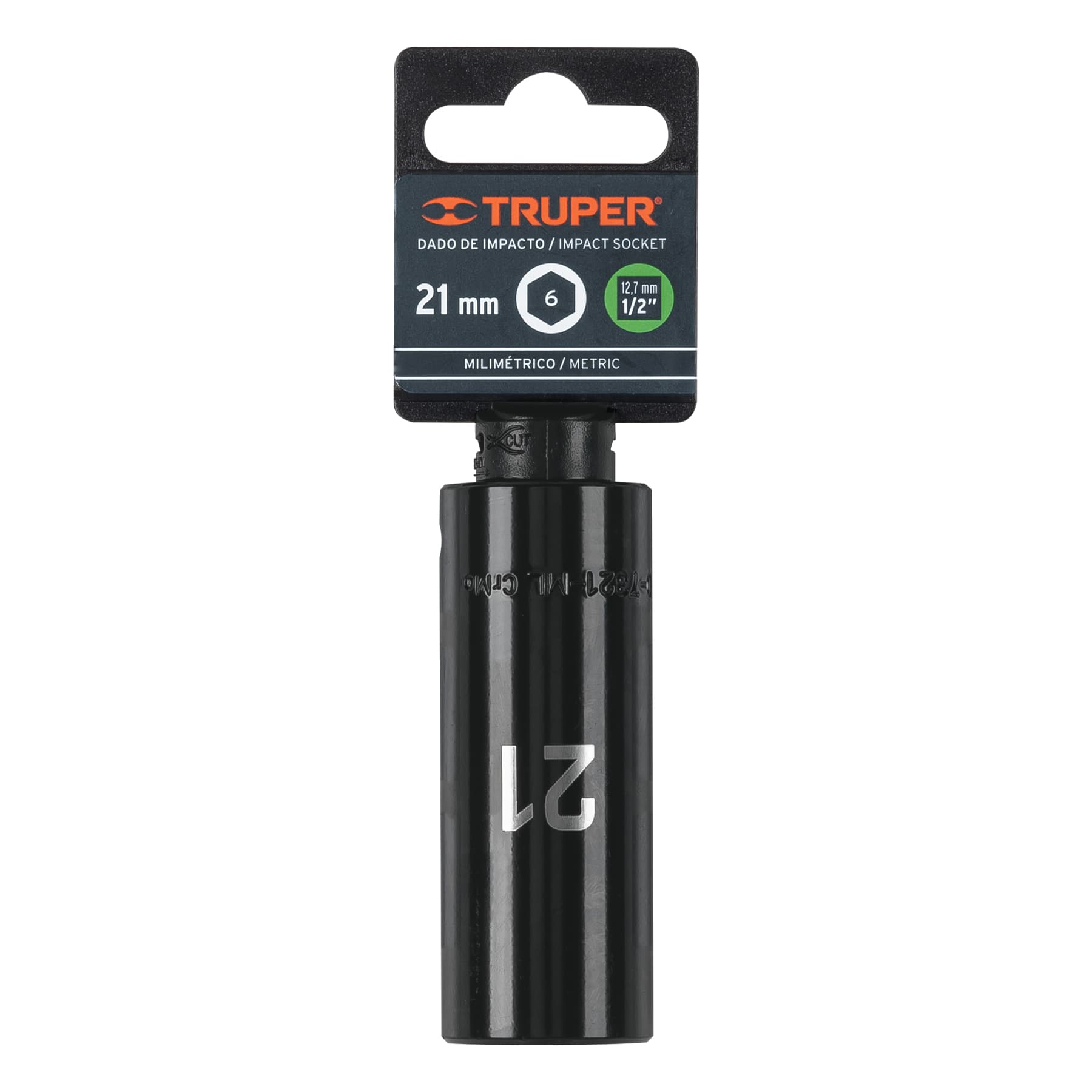 Dado tubular hexagonal encastre 1/2" de impacto de 21 mm, Truper - 12433