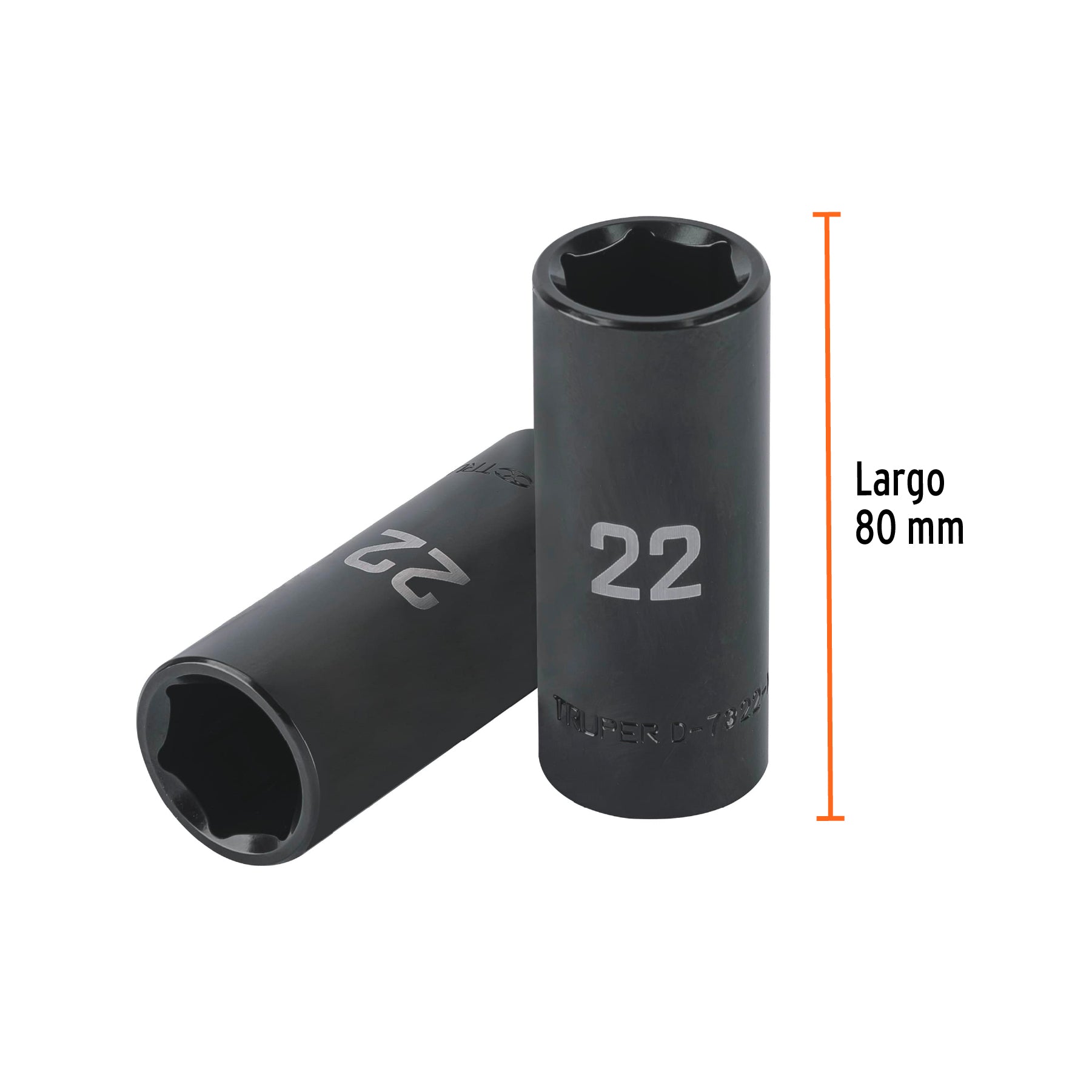 Dado largo impacto de 22 mm, 6 puntas, cuadro 1/2", Truper - 100921
