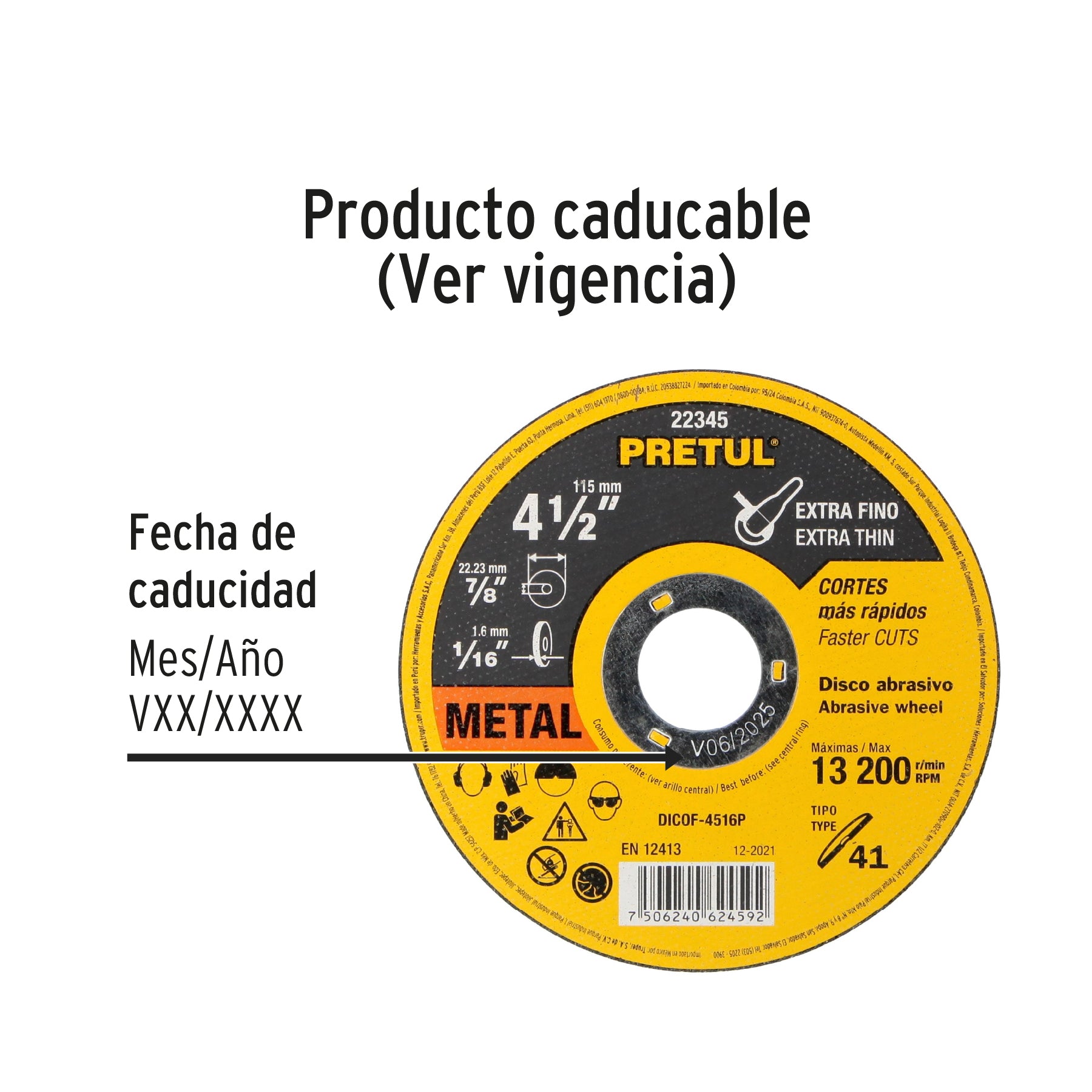 Disco Tipo 41 de 4-1/2" x 1.6 mm corte fino de metal, Pretul - 22345