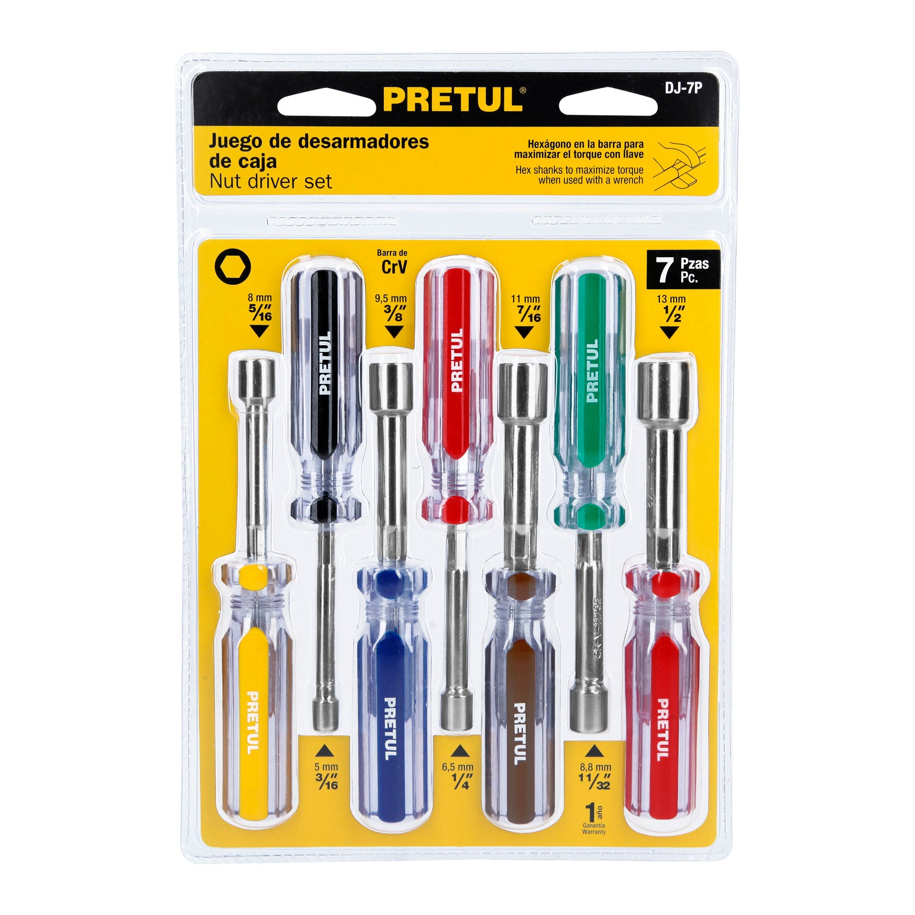 Juego de 7 desarmadores tipo dado mango de PVC, Pretul - 21420