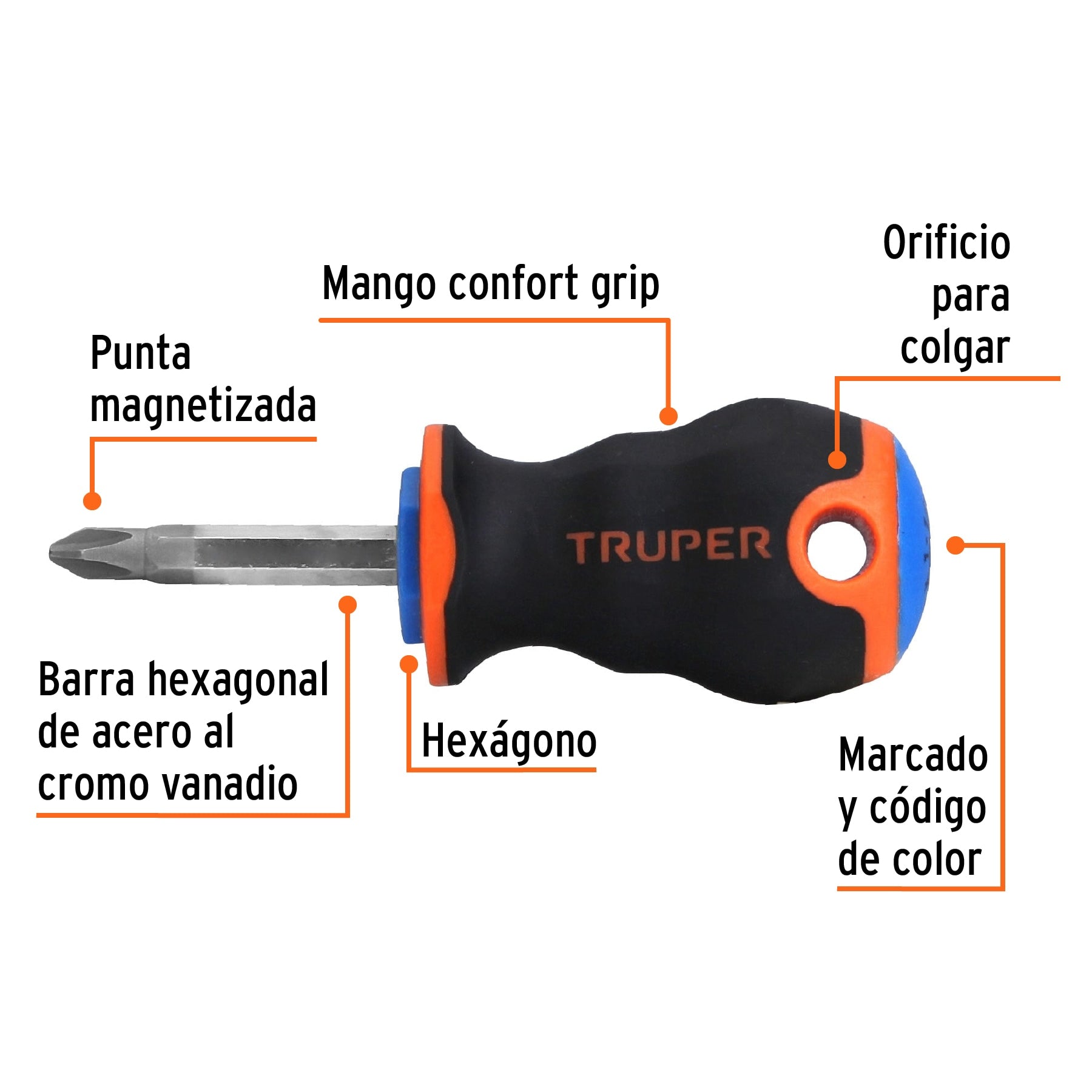 Desarmador de cruz 1/4" x 1-1/2" mango Comfort Grip, Truper - 14073