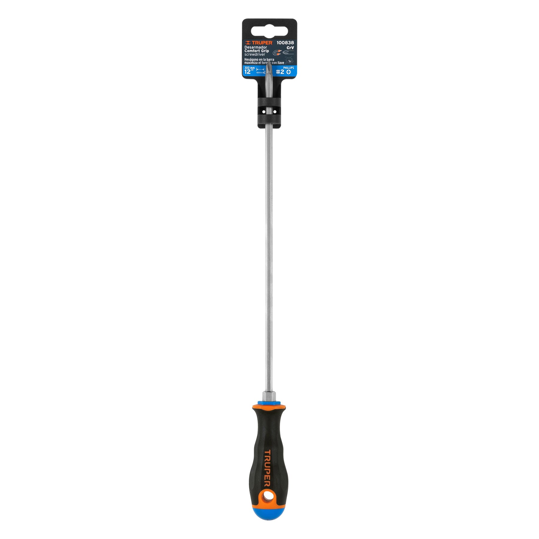 Desarmador de cruz 1/4" x 12" mango Comfort Grip, Truper cod 100838