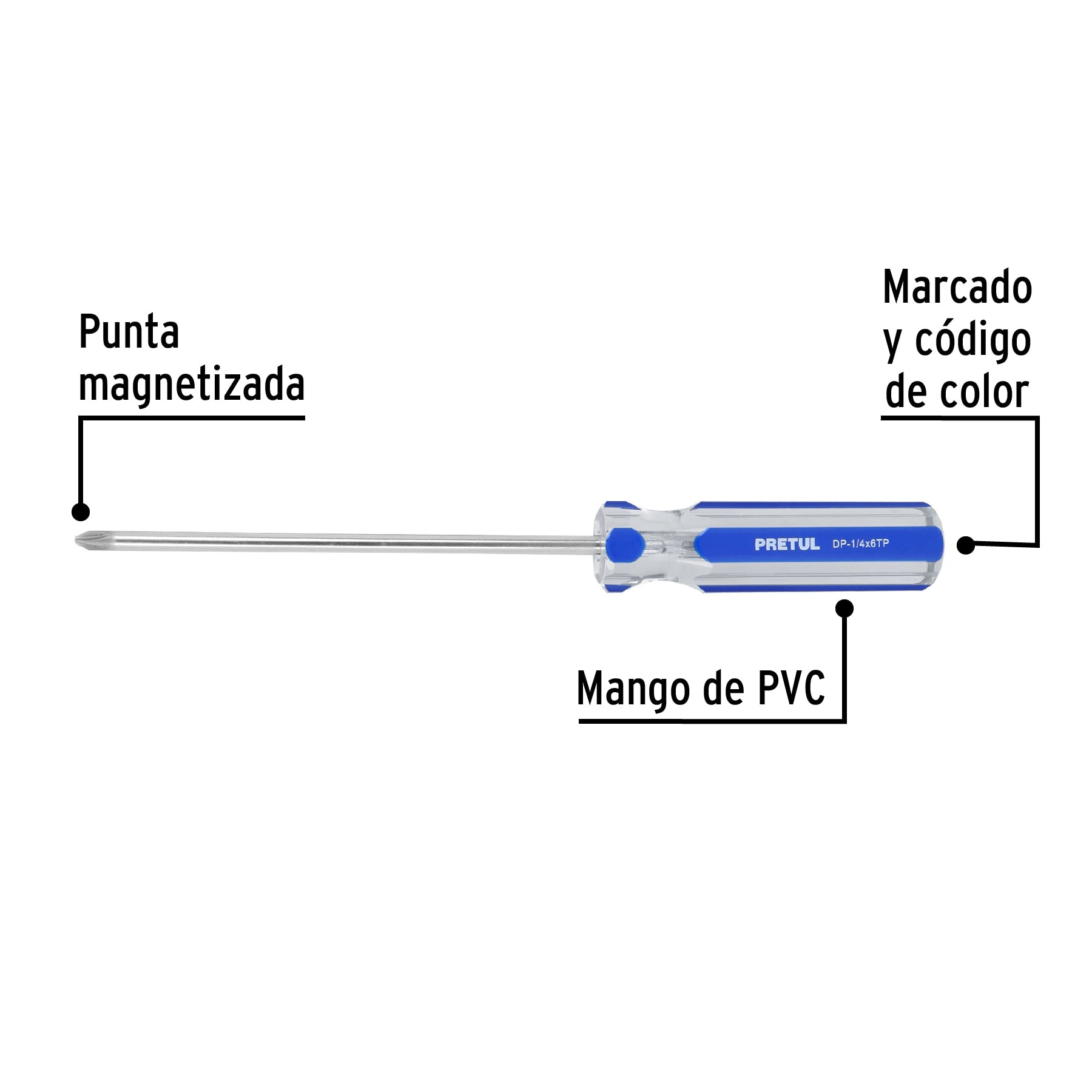 Desarmador de cruz 1/4 x 6" mango de PVC, Pretul - 21477