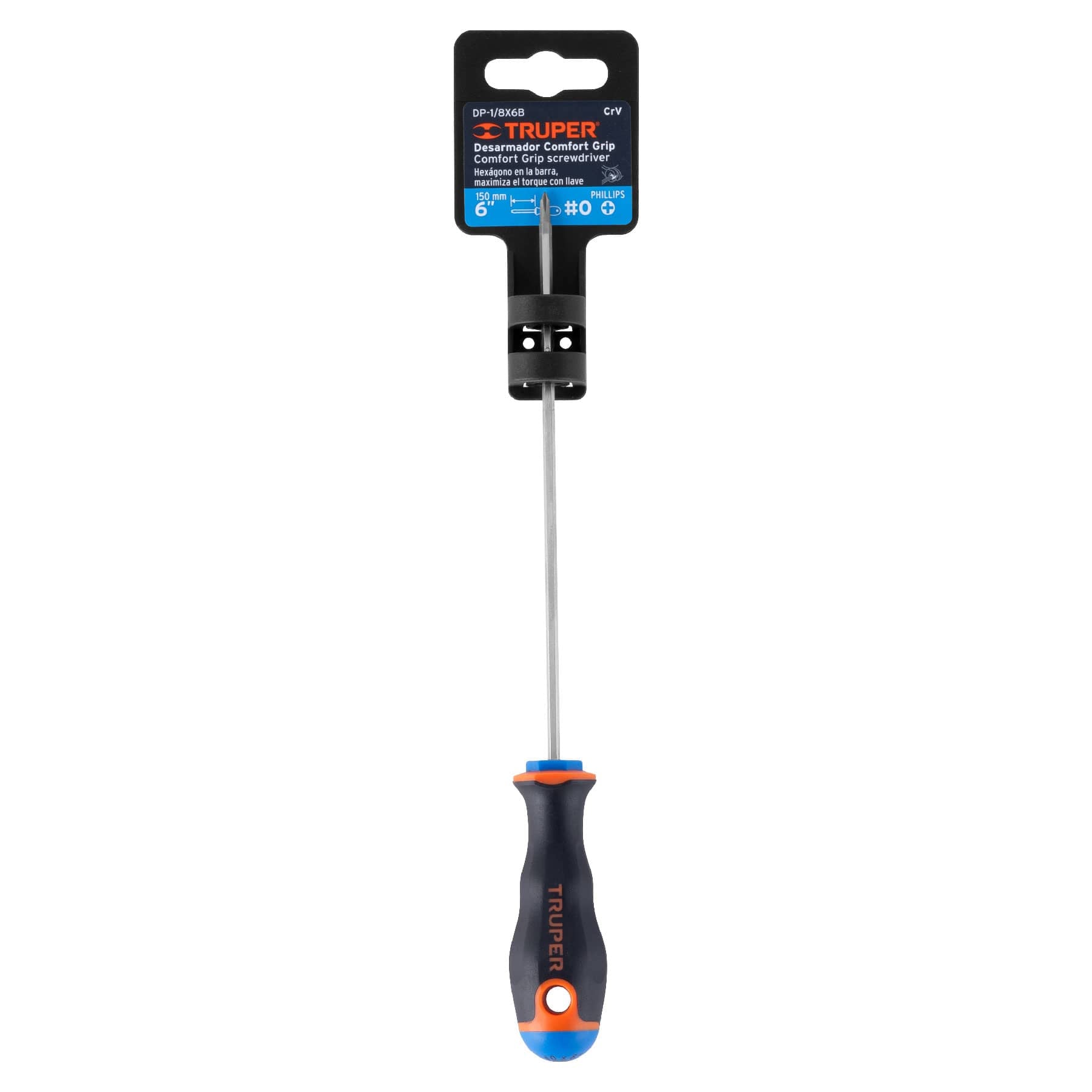 Desarmador de cruz 1/8" x 6" mango Comfort Grip, Truper - 14058