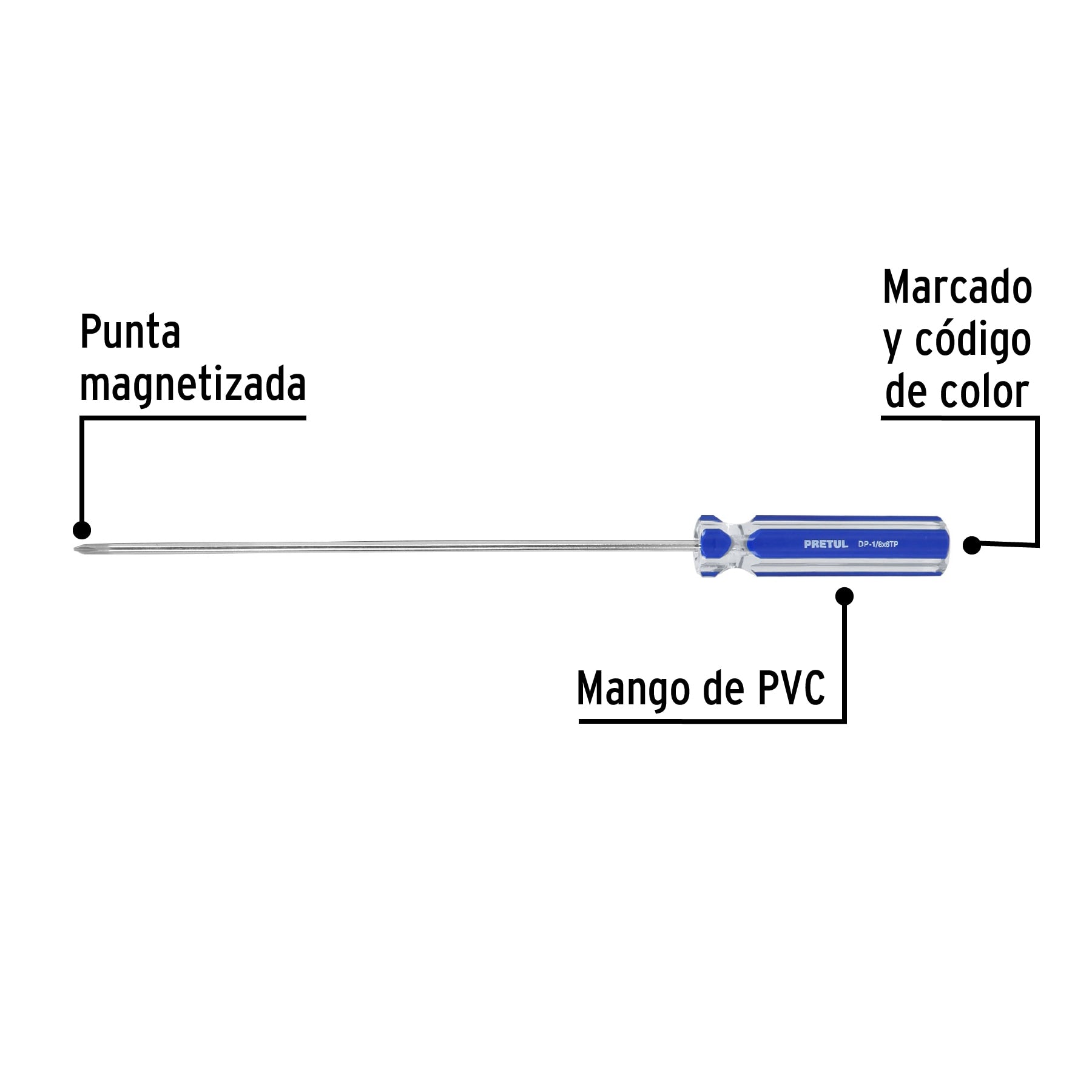 Desarmador de cruz 1/8" x 6" mango de PVC, Pretul - 28077