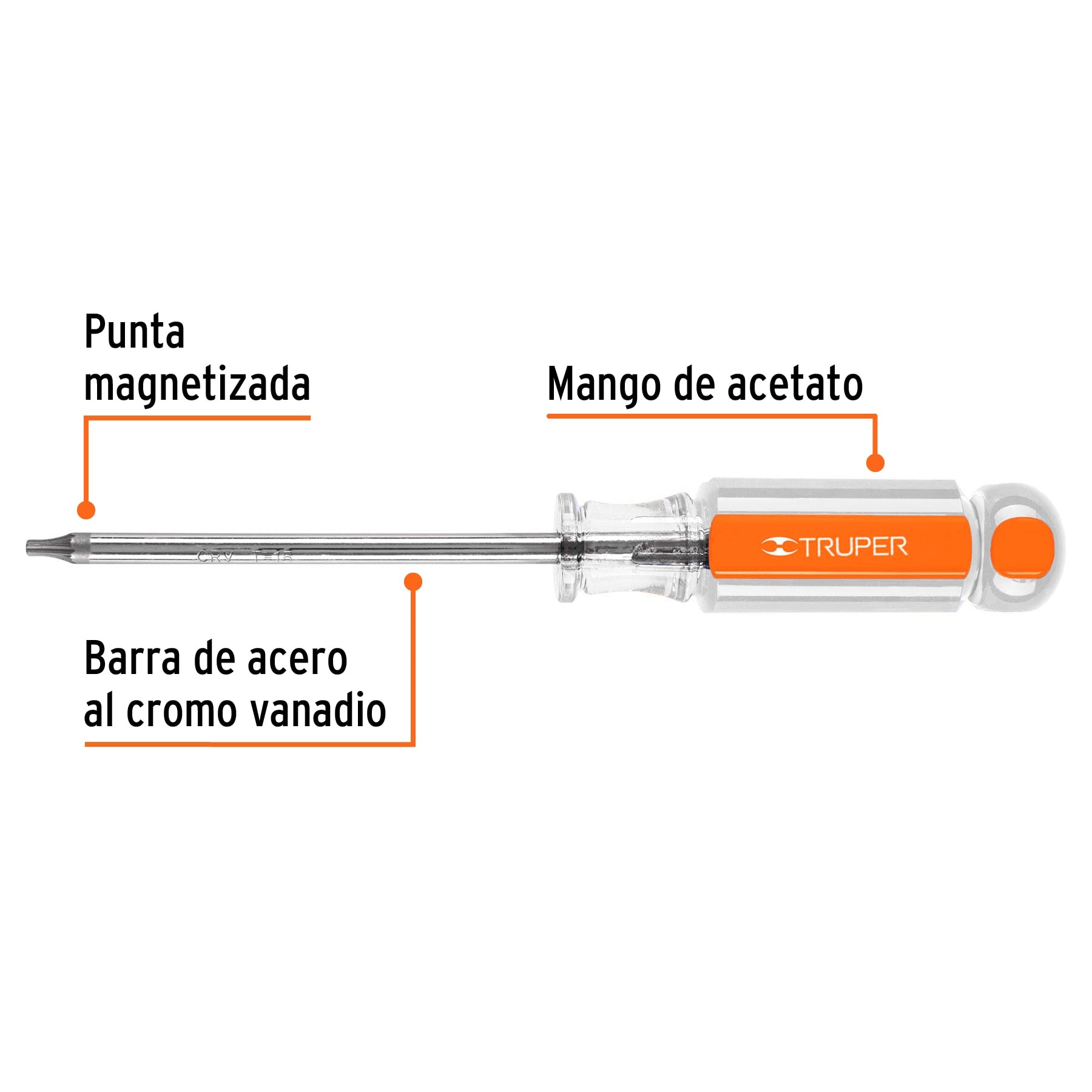 Desarmador punta Torx T 15 mango de acetato, Truper - 15102