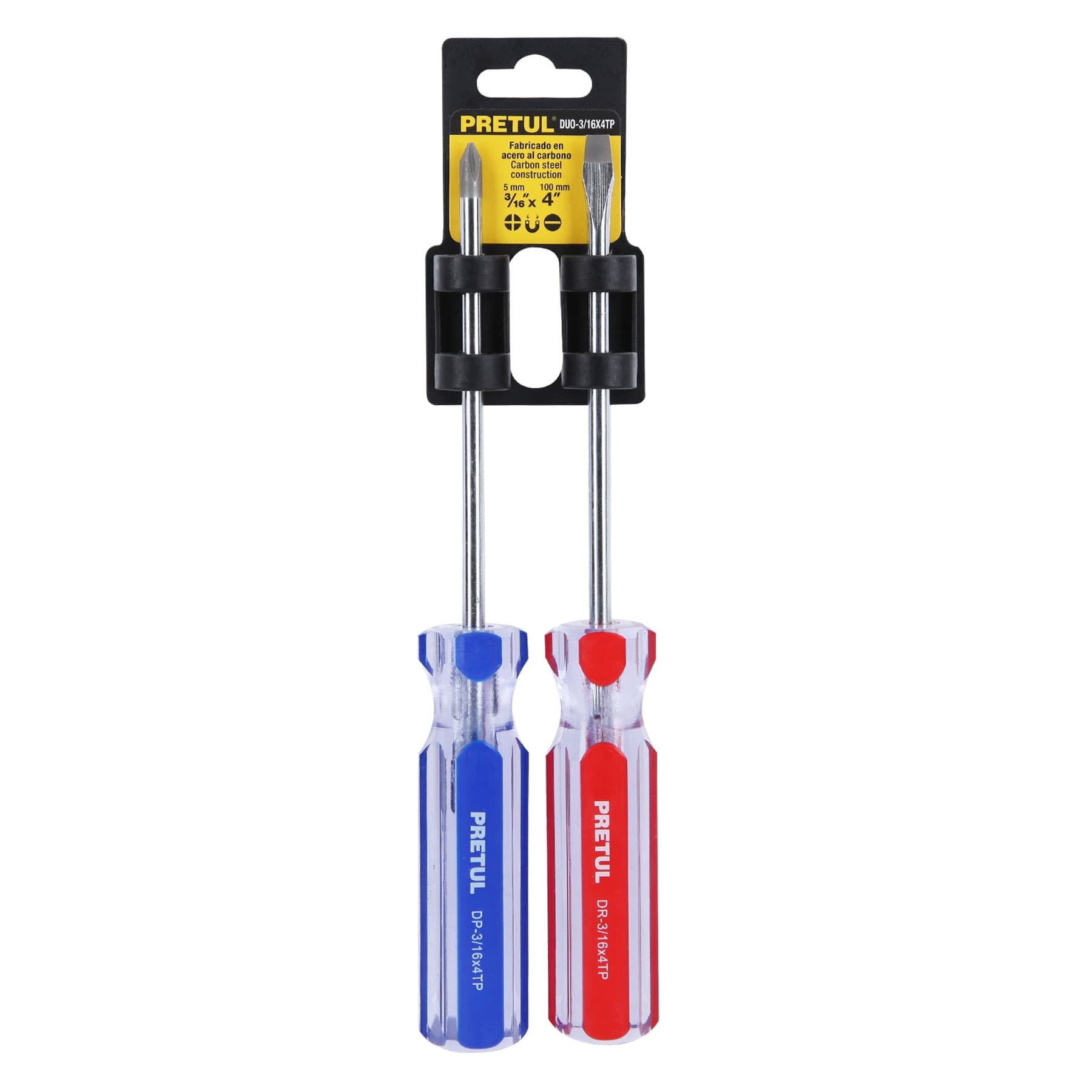 Dúo de desarmadores 3/16 x 4" mango de PVC, Pretul - 20211