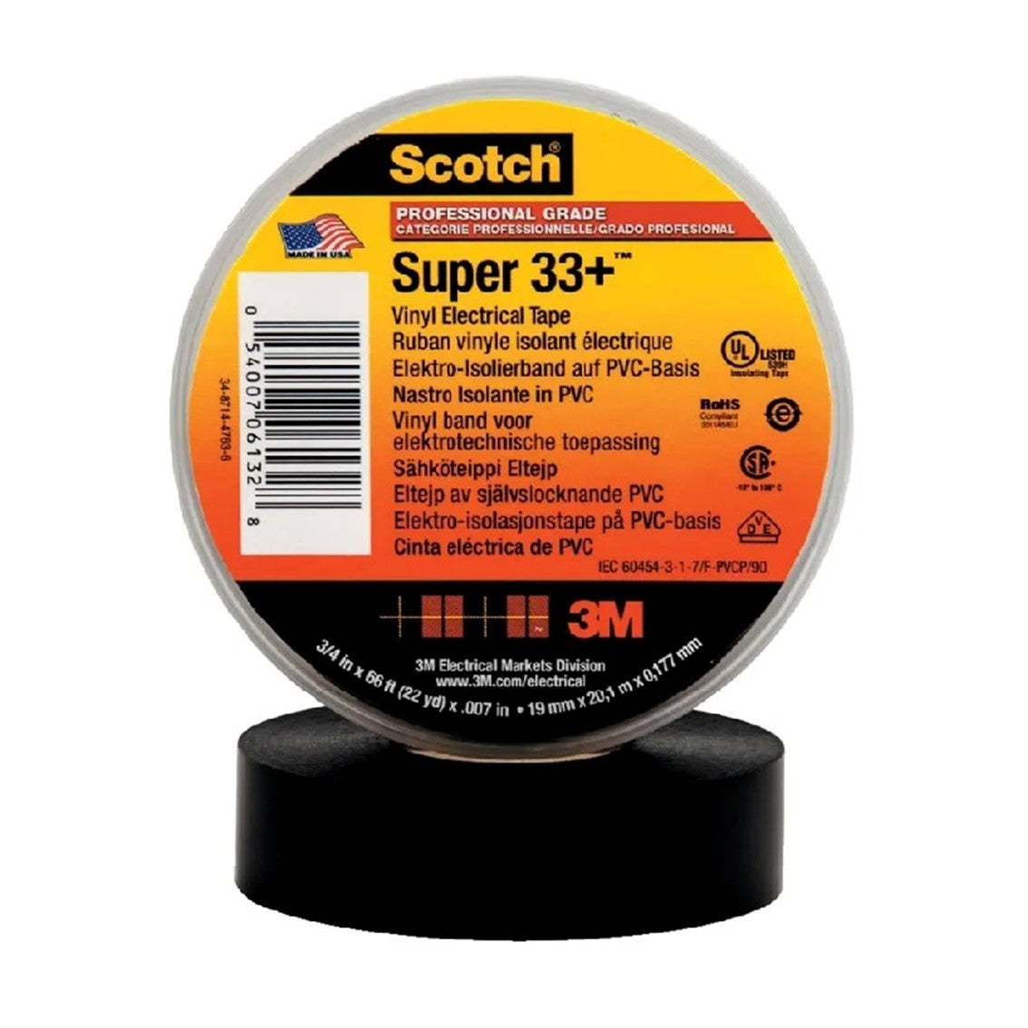 Cinta aislante vinílica 3M Scotch 33+ 3/4¨ x 20mts negro