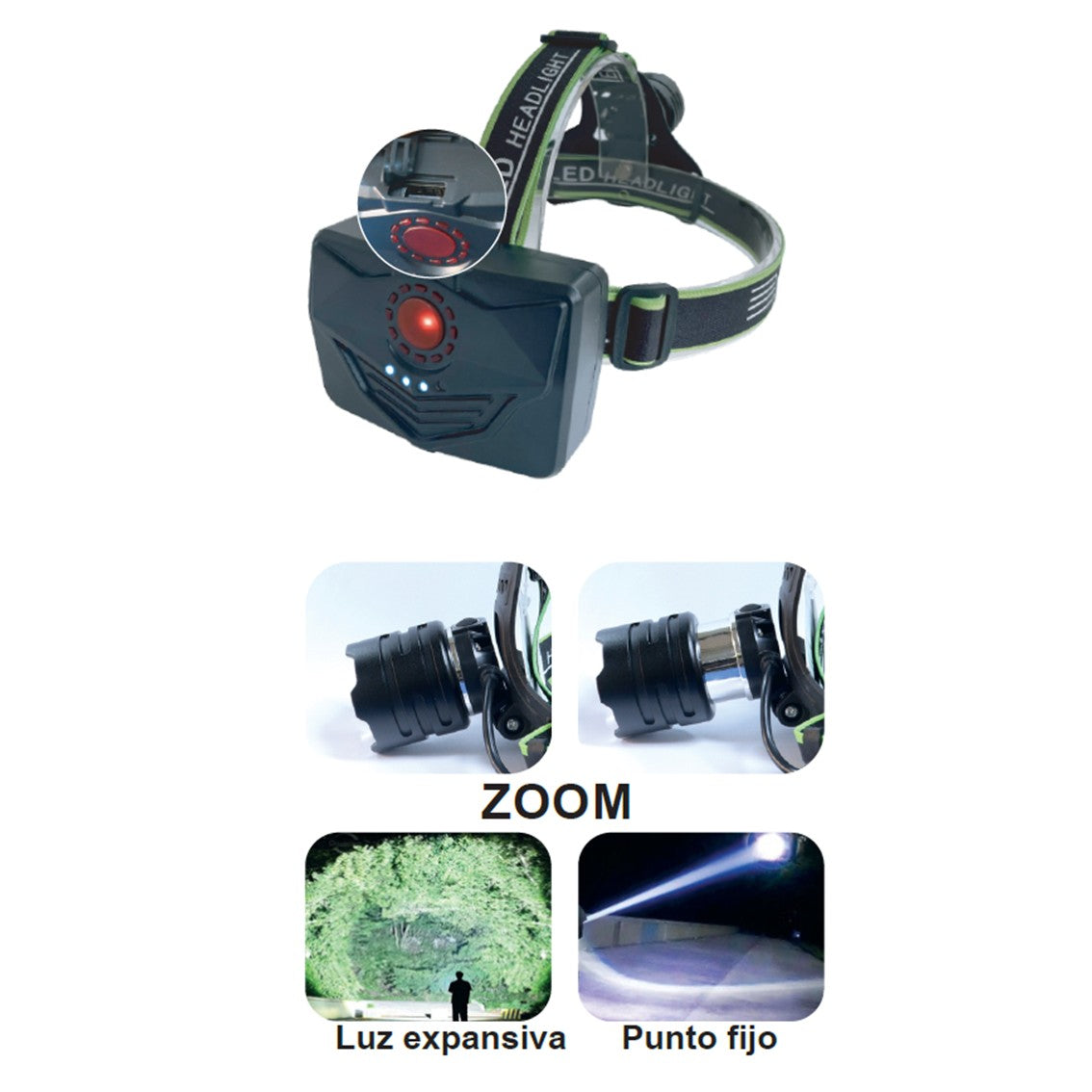 Linterna frontal recargable opalux OP-3404 10w, 600lm