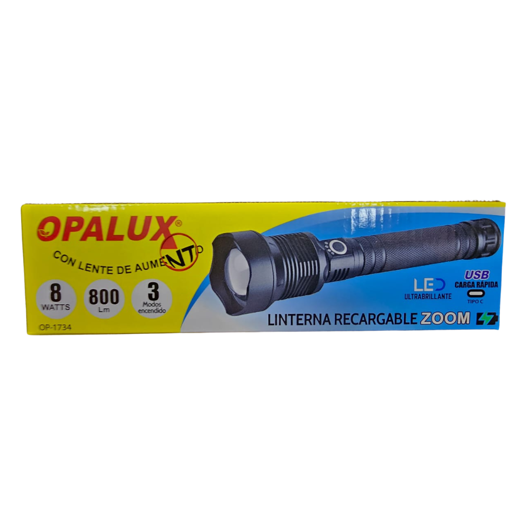 LINTERNA RECARGABLE ZOOM 8W OPALUX OP-1734