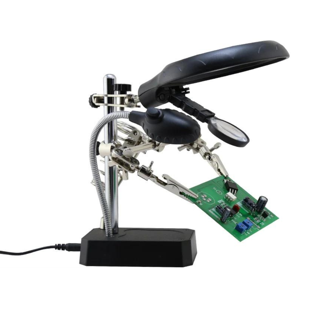 Soporte para Cautin con Lupa, Luz Led y Pinzas  EDI-16129C