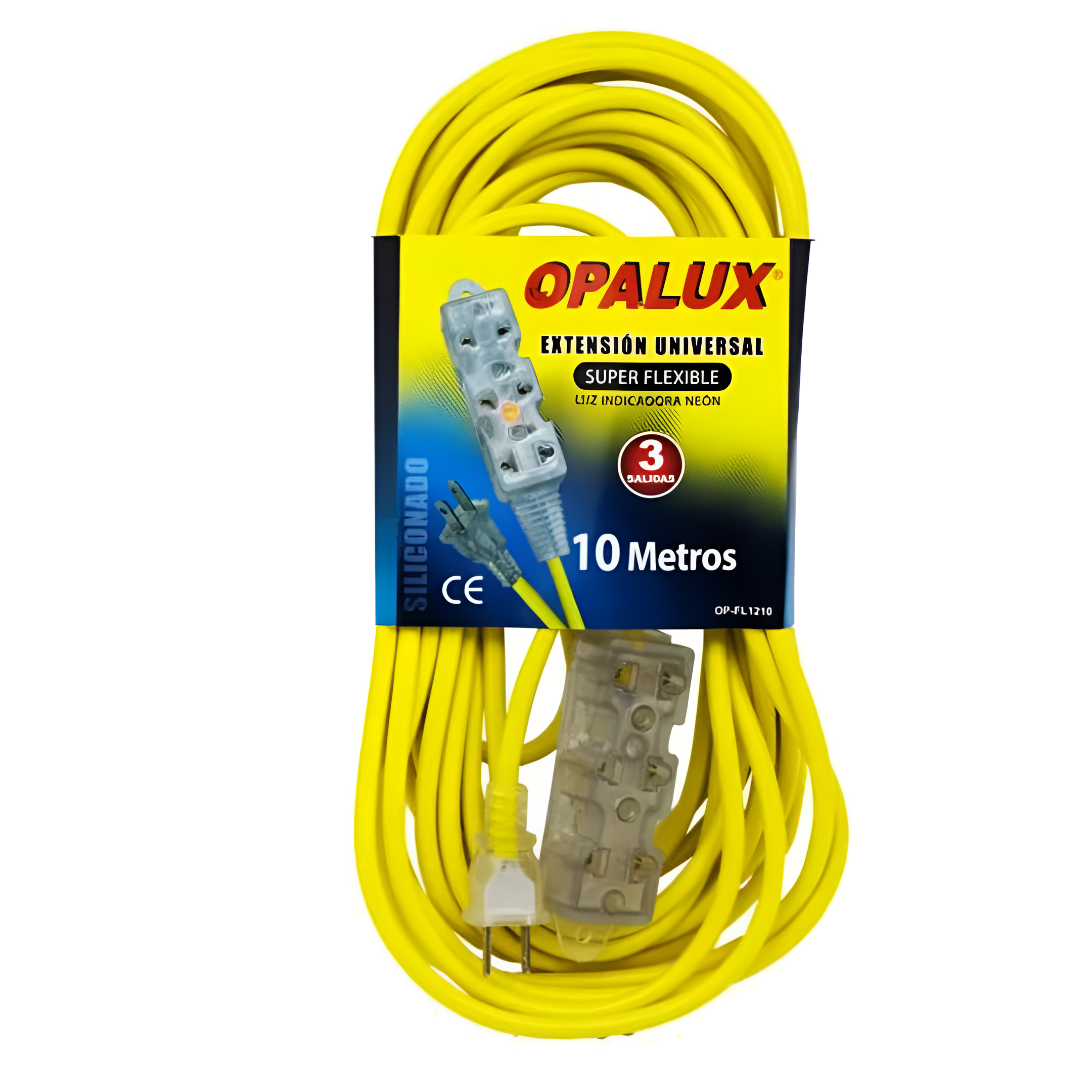 Extension De Toma Corrientes Con 3 Tomas,10 Metros Opalux OP-FL1210