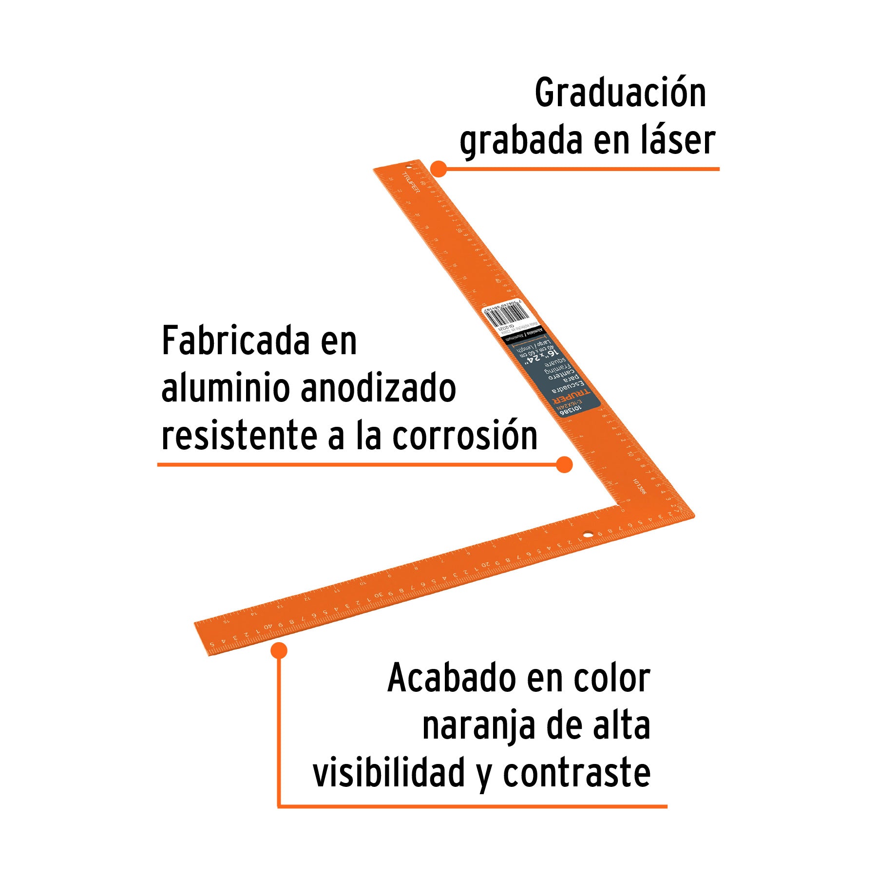 Escuadra 16"x24" de aluminio color naranja para cantero - 101386