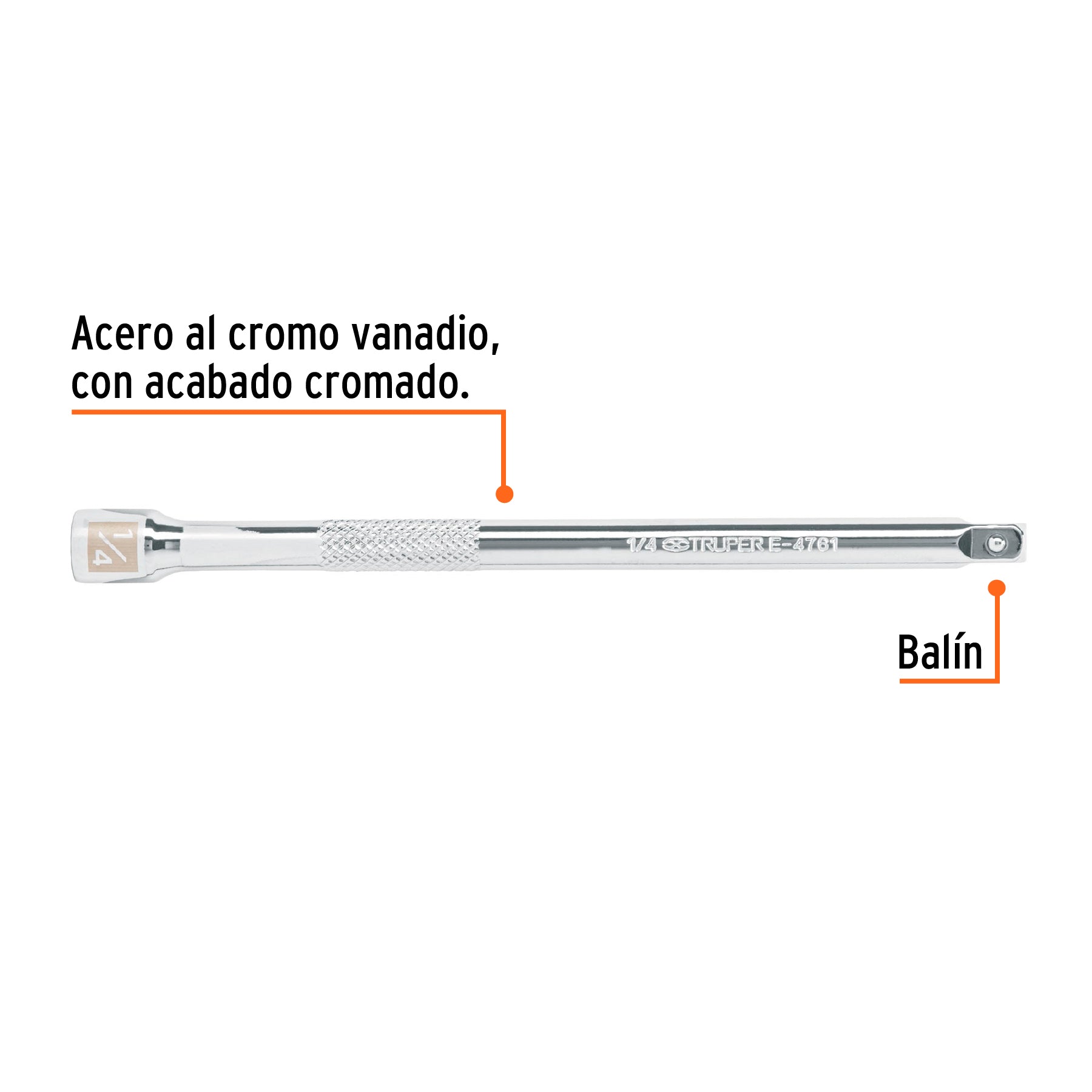Extensión de 6" para ratchet, para dados encastre 1/4", Truper - 13915