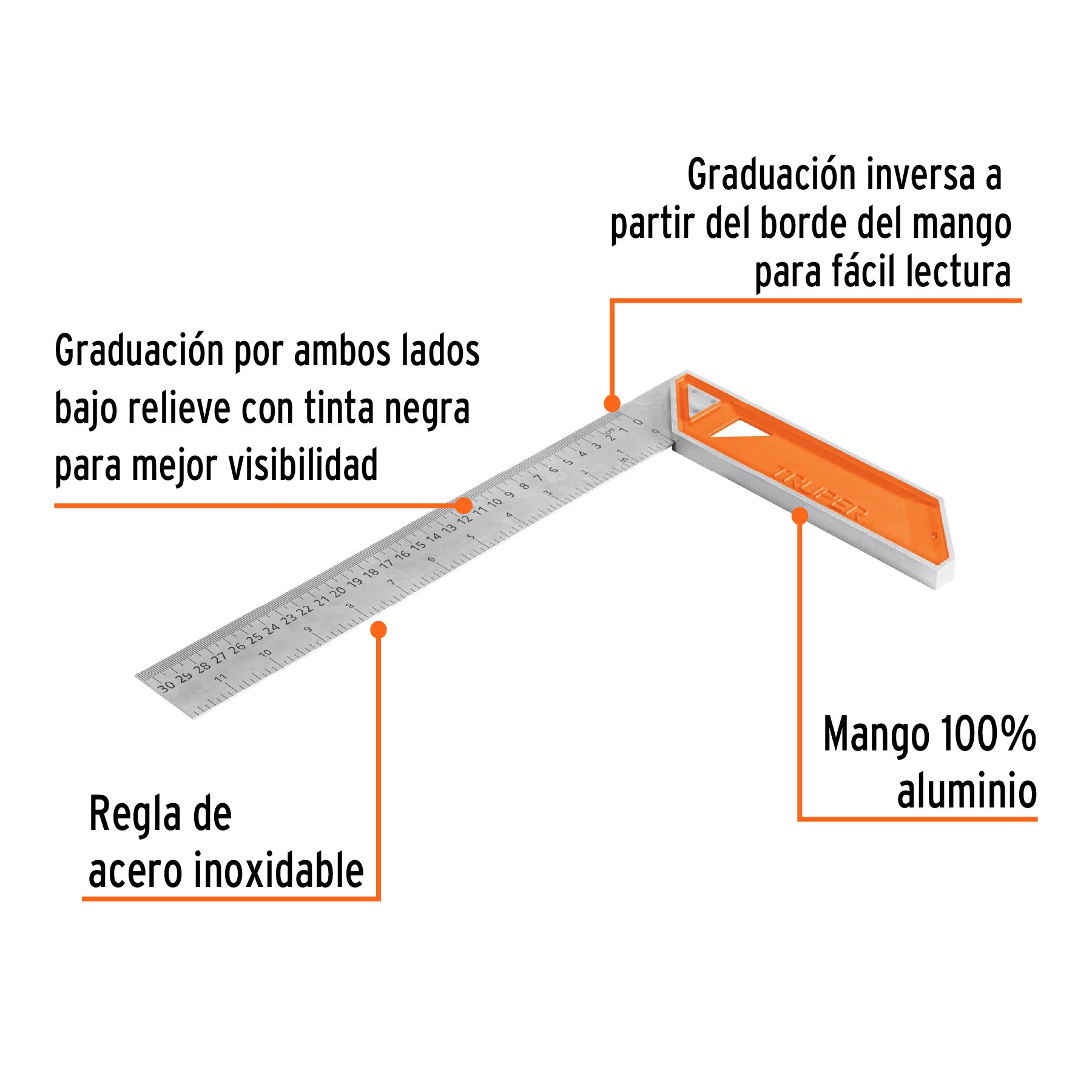Escuadra 12" para carpintero con mango 100% de aluminio - 14376