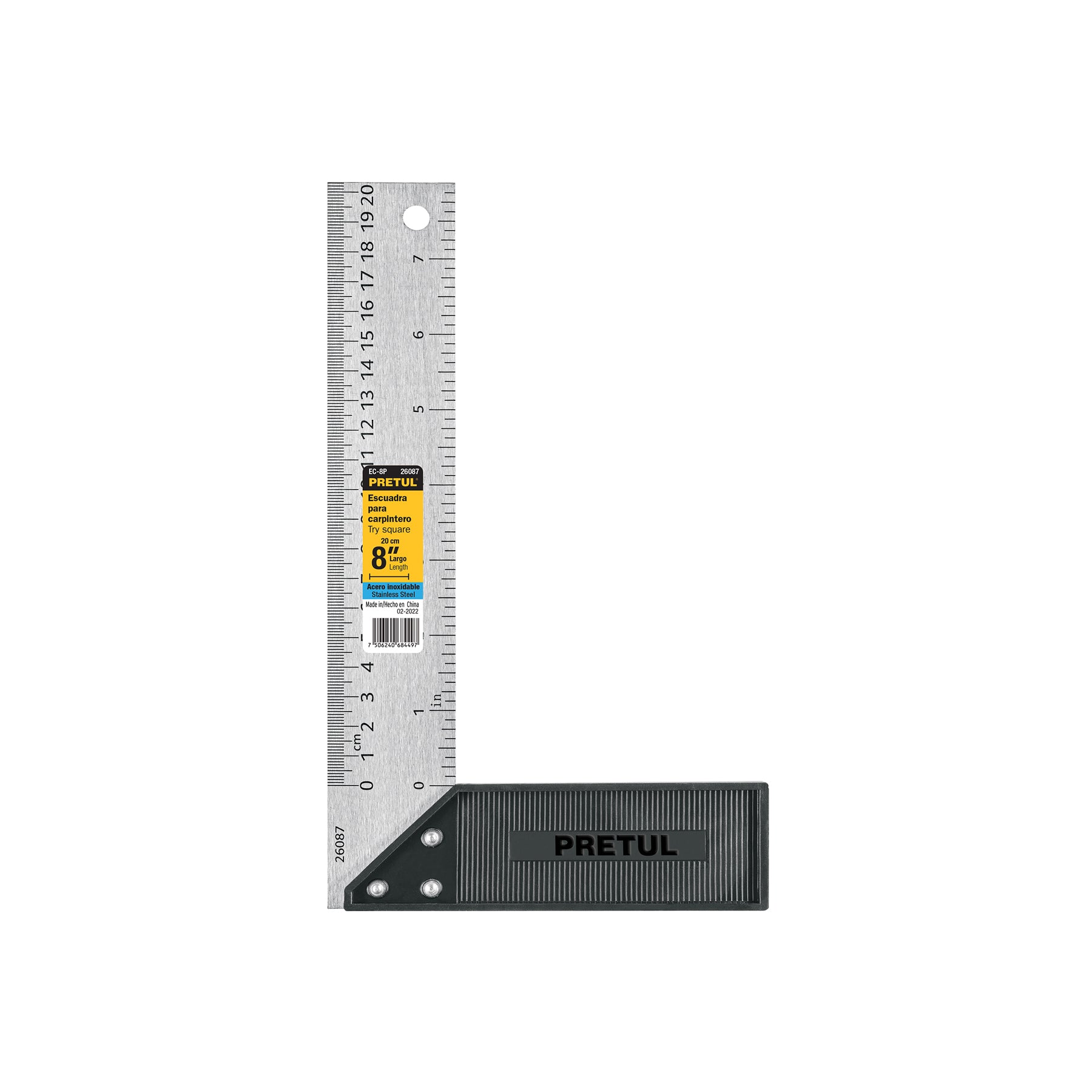 Escuadra 8" para carpintero, Pretul - 26087