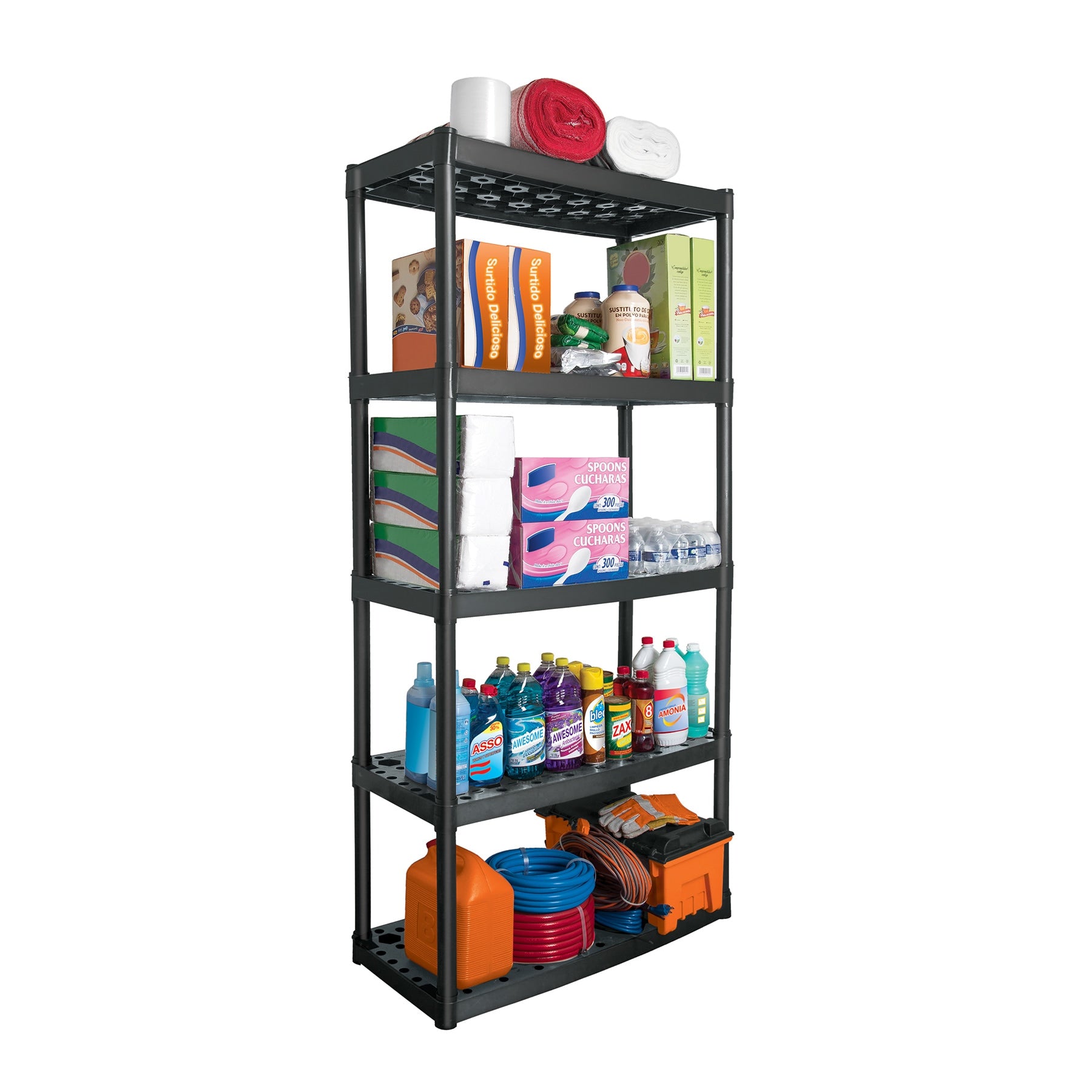Estante plástico uso pesado 5 repisas ventiladas, Truper - 19943