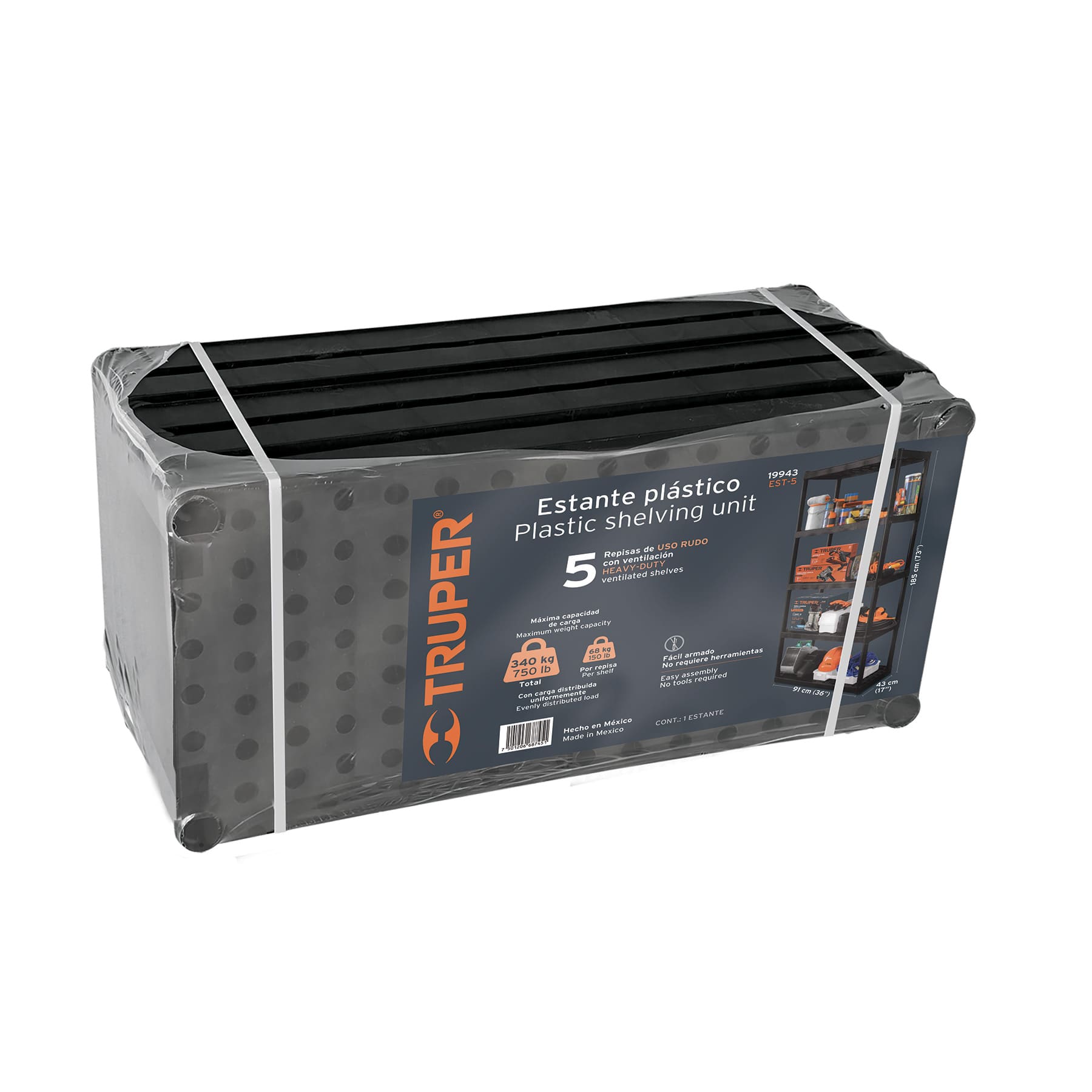 Estante plástico uso pesado 5 repisas ventiladas, Truper - 19943
