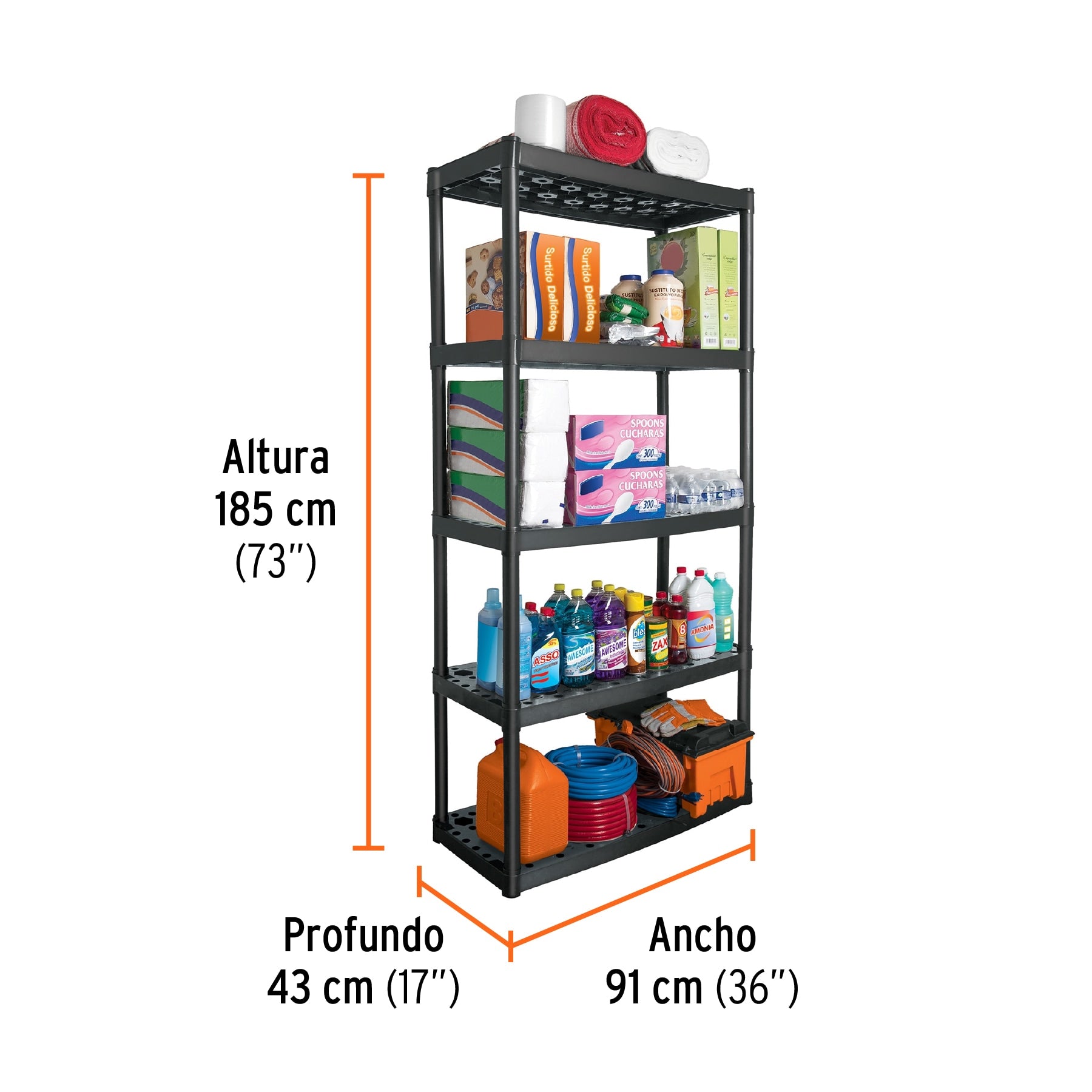 Estante plástico uso pesado 5 repisas ventiladas, Truper - 19943