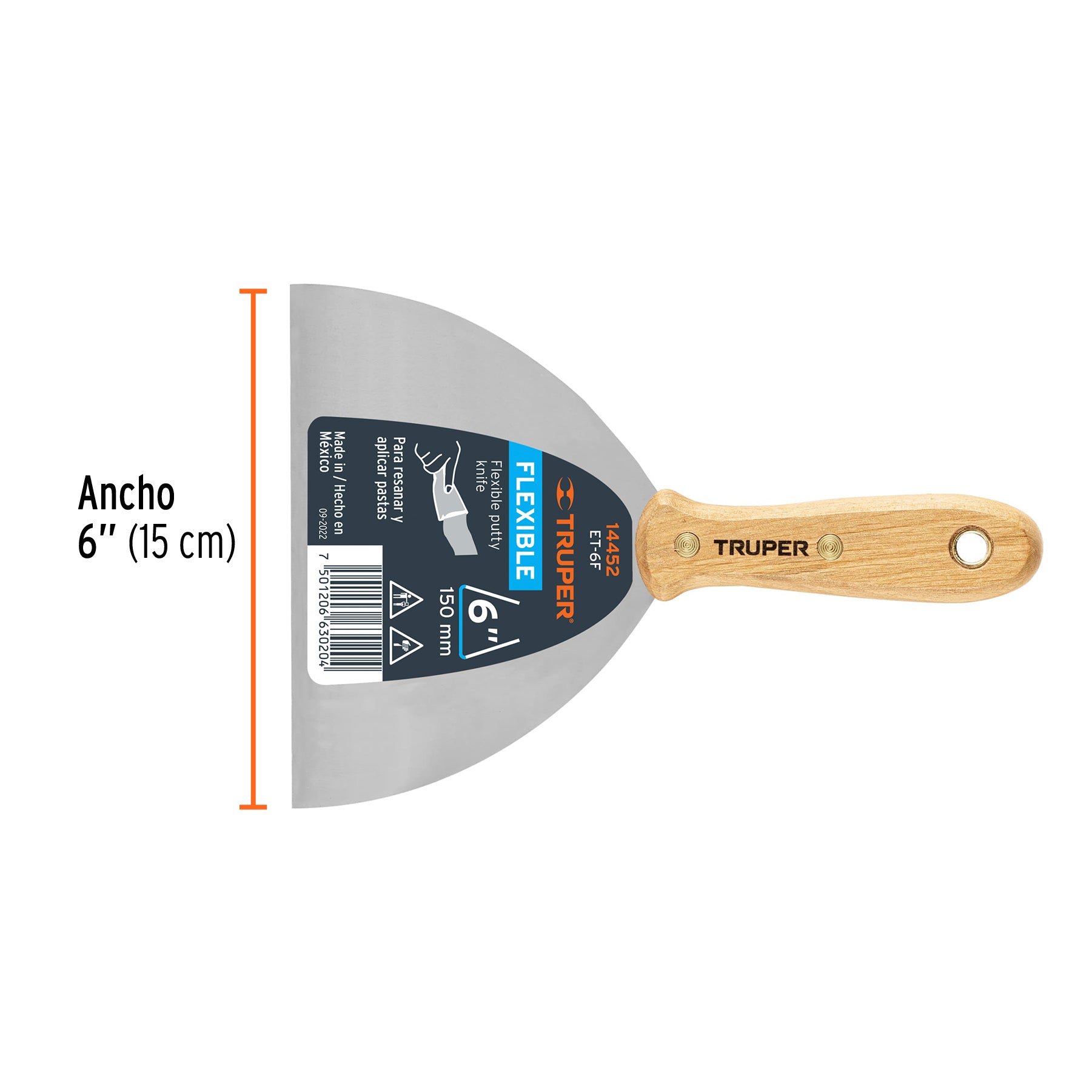 Espátula flexible 6" con mango de madera, Truper - 14452