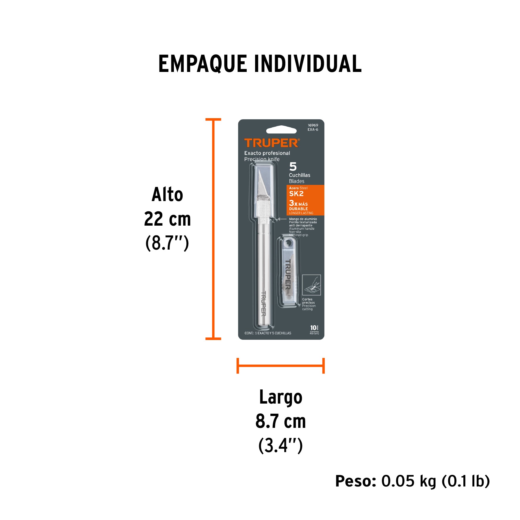 Bisturi Exacto Cuchilla profesional 6" con 5 navajas de acero , Truper - 16969