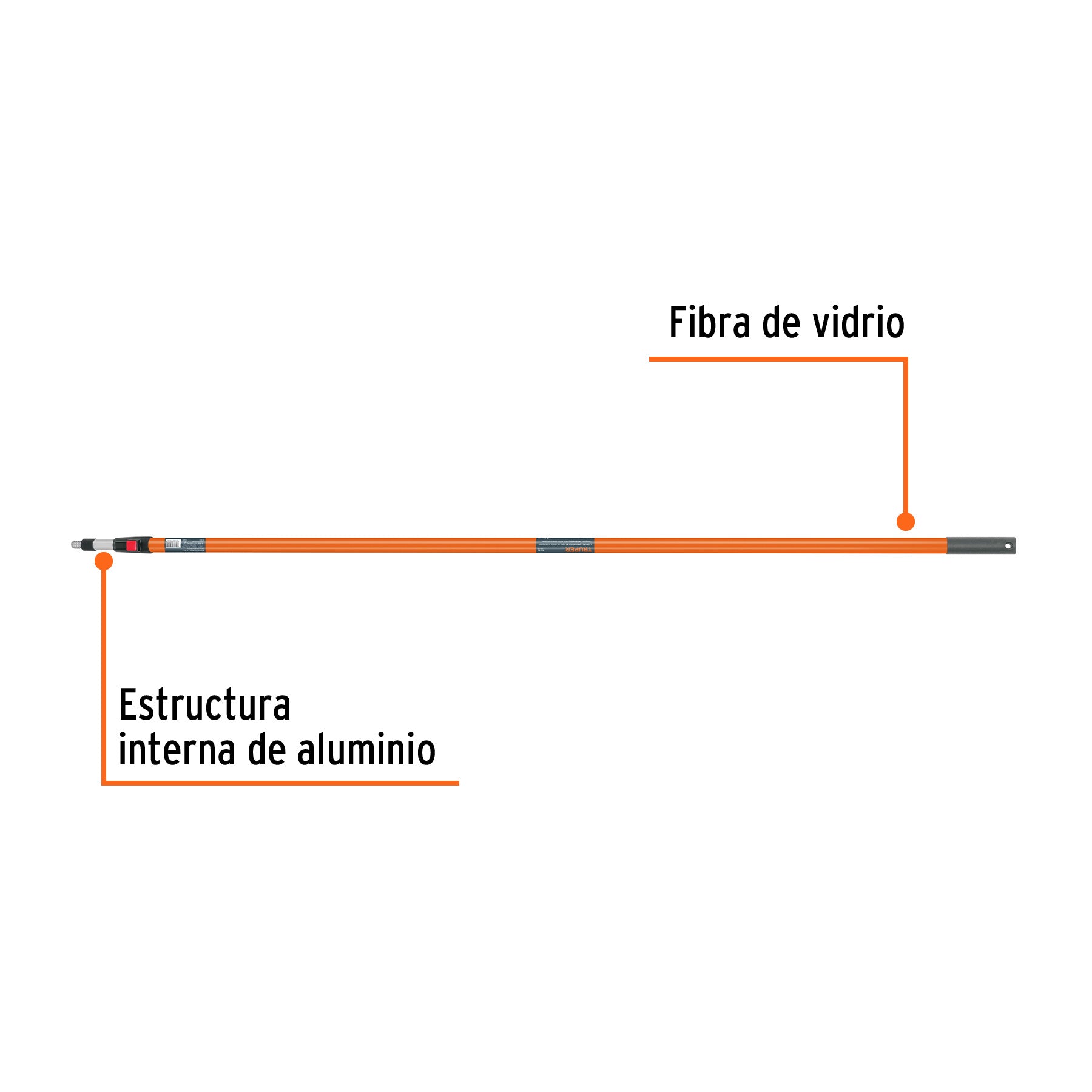 Extensión de fibra de vidrio para rodillo, 3.6 m, TRUPER - 10546