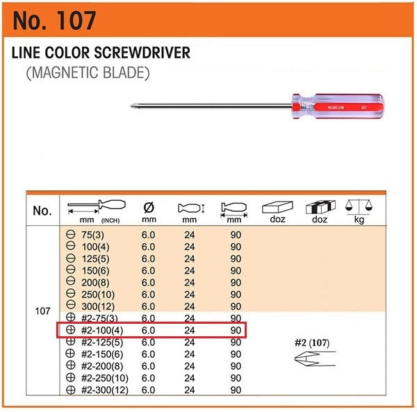DESARMADOR 4" ESTRELLA (+) 107-2X4 (1/4") RUBICON (pza) - 24593