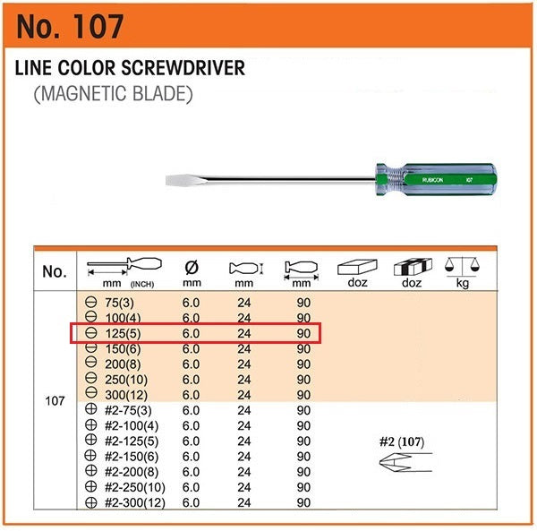 DESARMADOR 5" PLANO (-) 107-5 (1/4") RUBICON (pza) - 24639