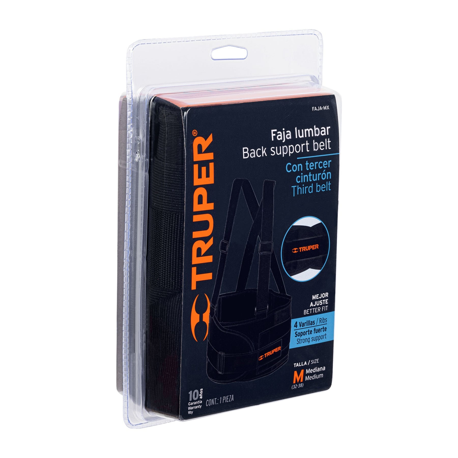 Faja lumbar con tercer cinturón, talla M, Truper - 14216