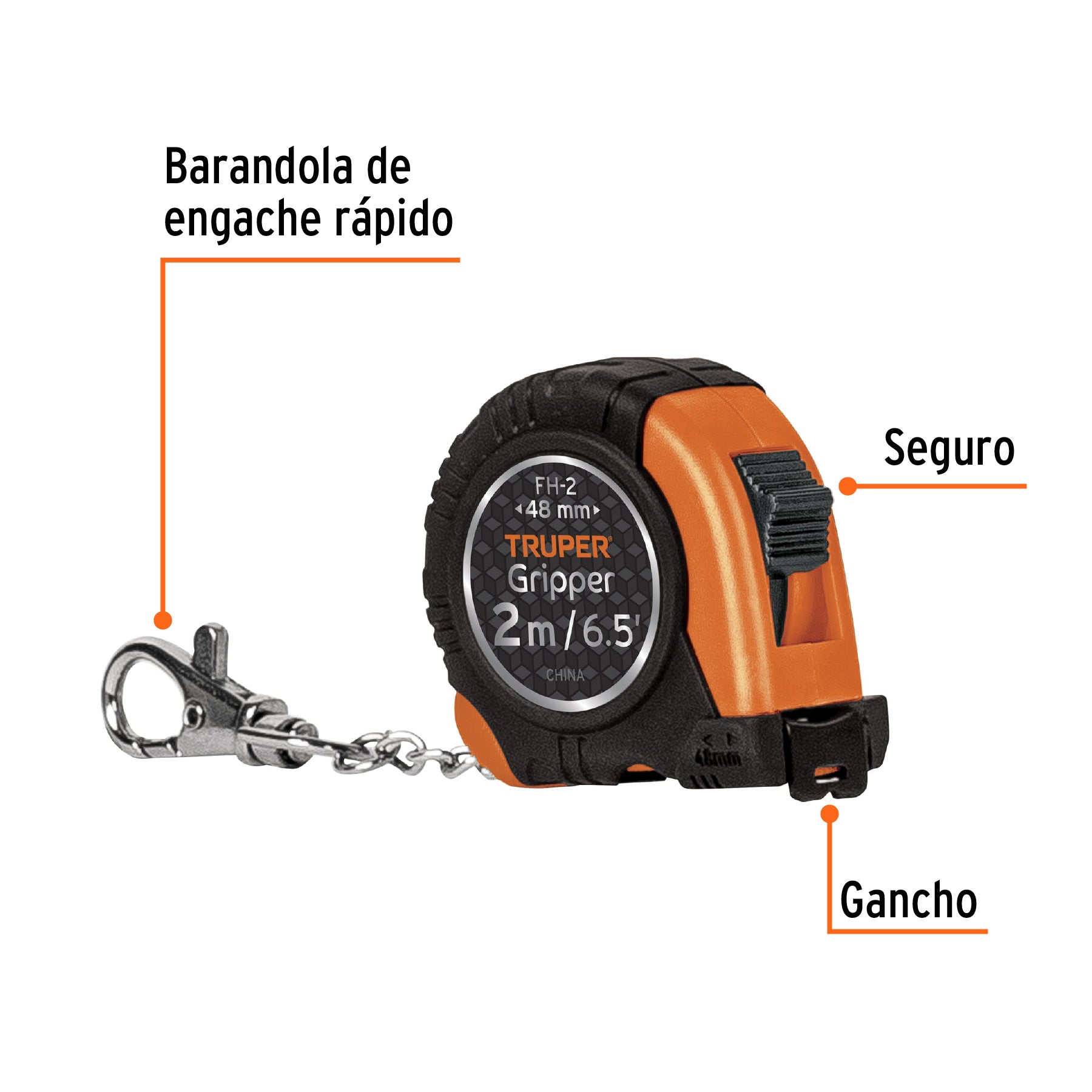 Cinta Métrica Gripper de 2 m tipo llavero cinta 13mm Truper - 14602